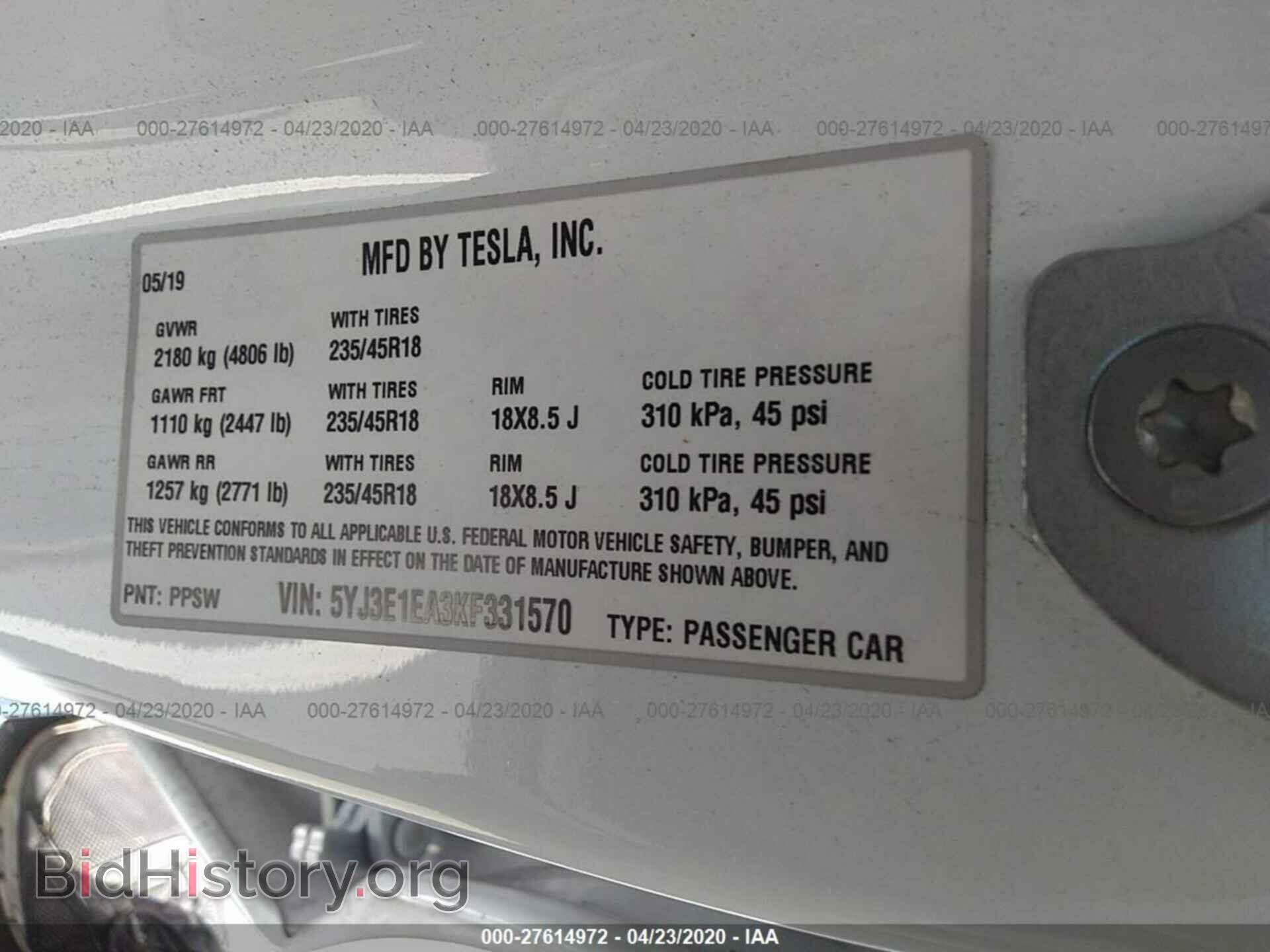 2019 TESLA MODEL 3 - VIN: 5YJ3E1EA3KF331570 - Photo 9