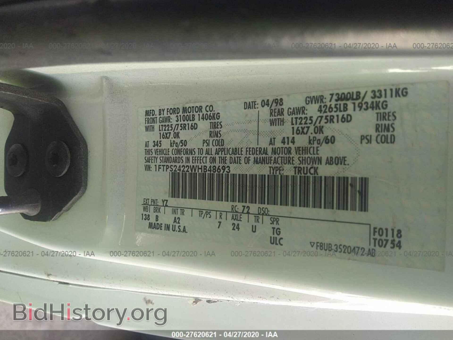1998 FORD ECONOLINE - VIN: 1FTPS2422WHB48693 - Фото 9