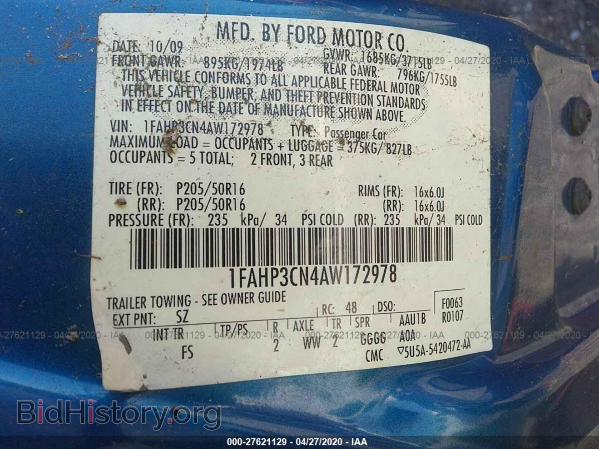 2010 FORD FOCUS - VIN: 1FAHP3CN4AW172978 - Фото 9