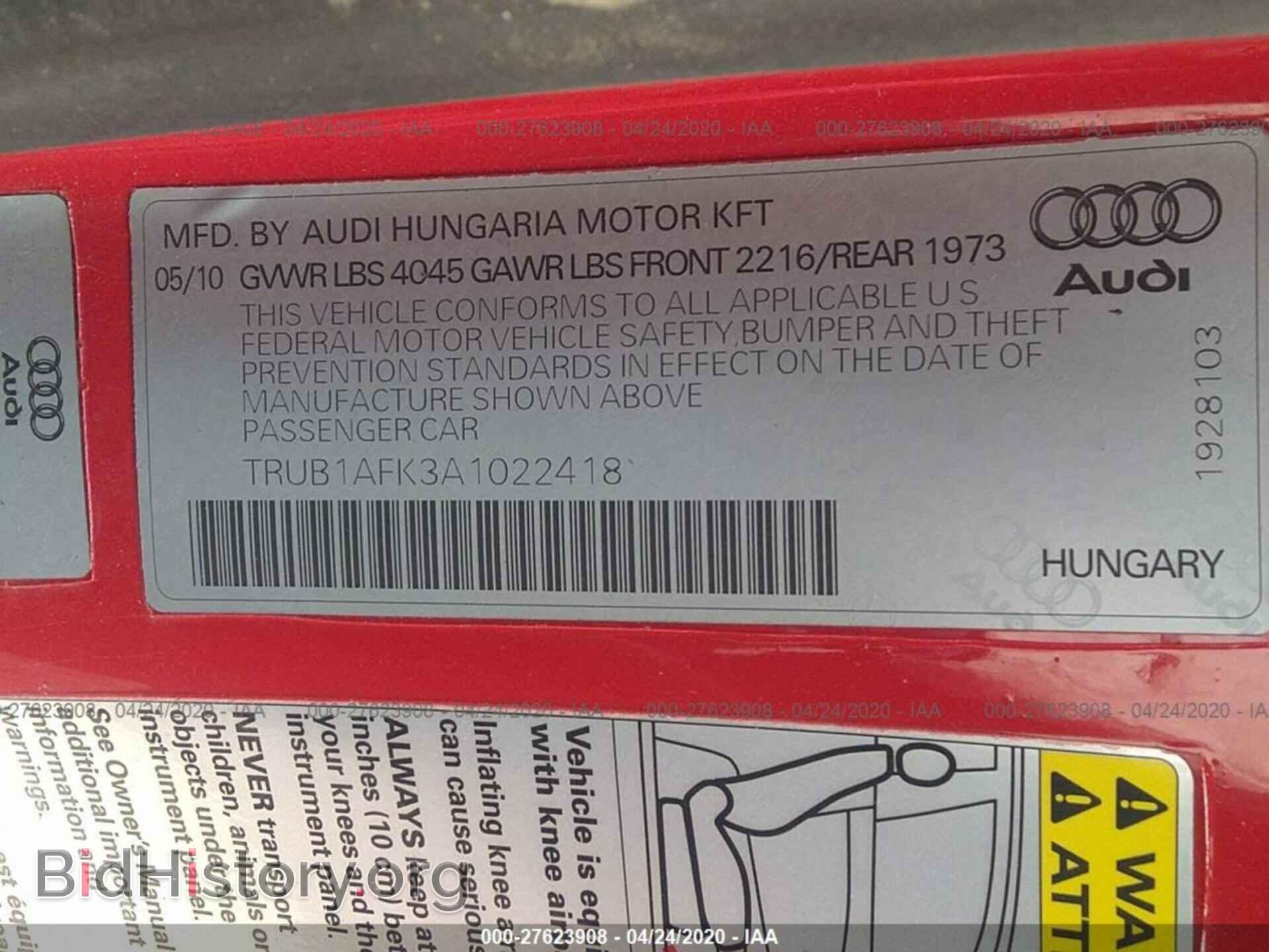 2010 AUDI TTS - VIN: TRUB1AFK3A1022418 - Фото 9