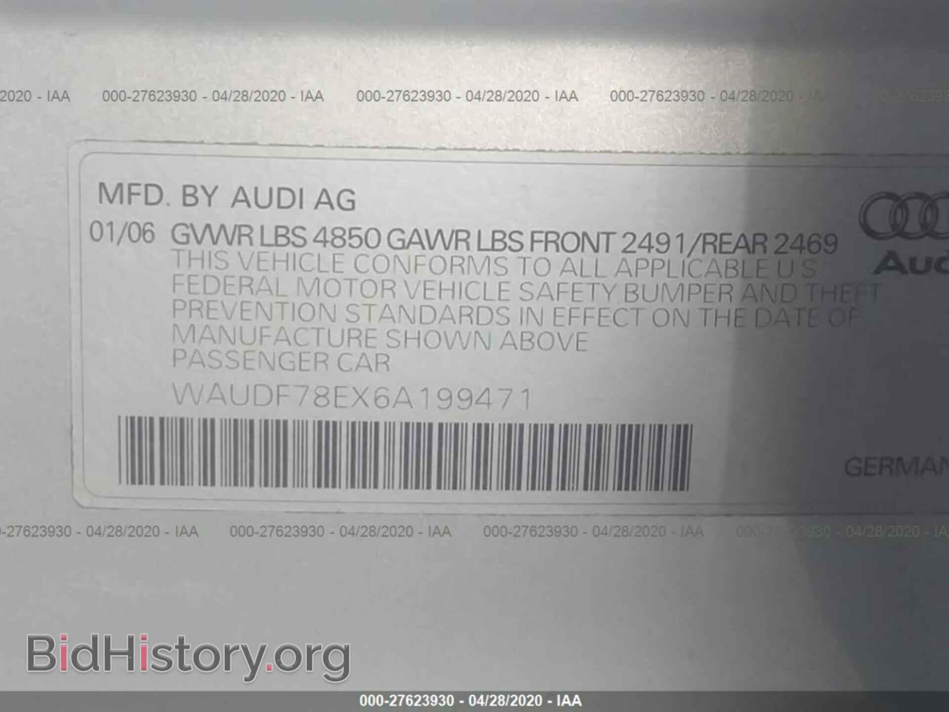2006 AUDI A4 - VIN: WAUDF78EX6A199471 - Фото 9