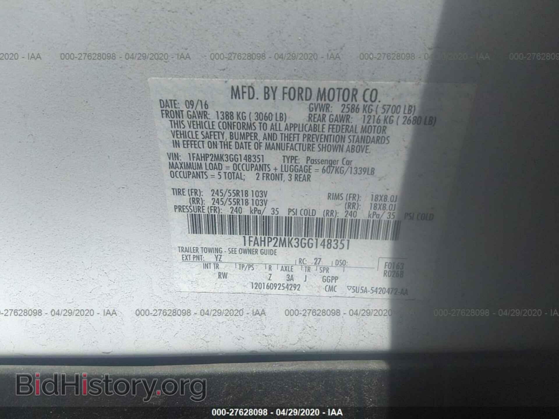 2016 FORD TAURUS - VIN: 1FAHP2MK3GG148351 - Фото 9