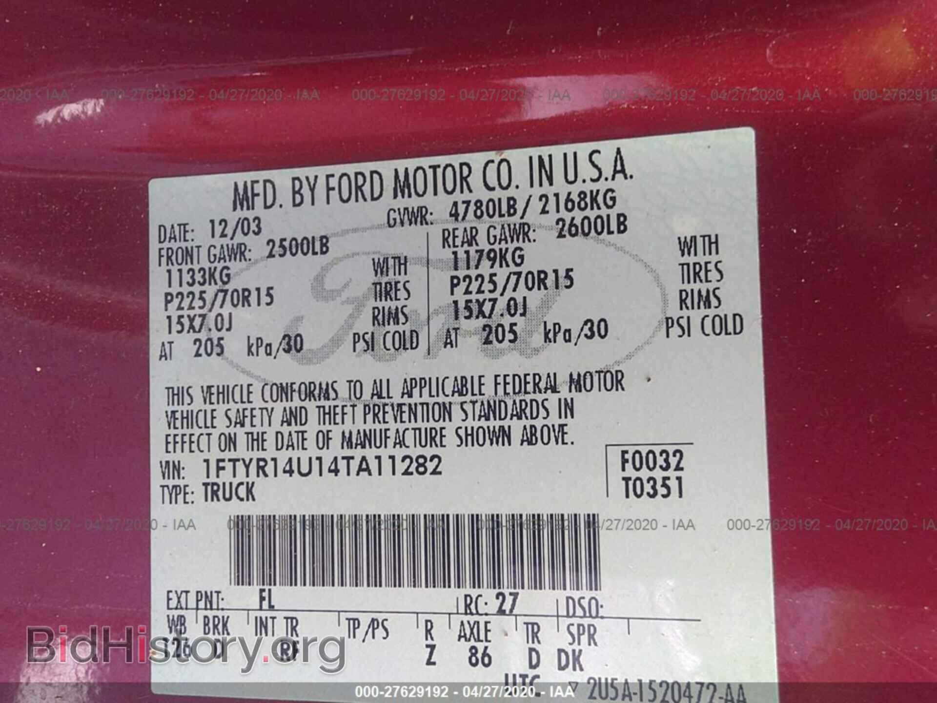2004 FORD RANGER - VIN: 1FTYR14U14TA11282 - Фото 9