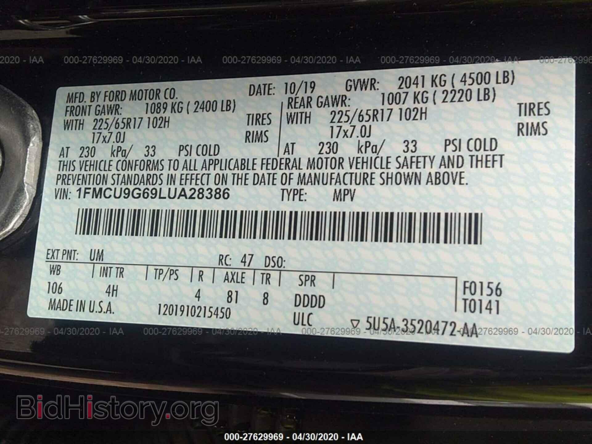 2020 FORD ESCAPE - VIN: 1FMCU9G69LUA28386 - Photo 9