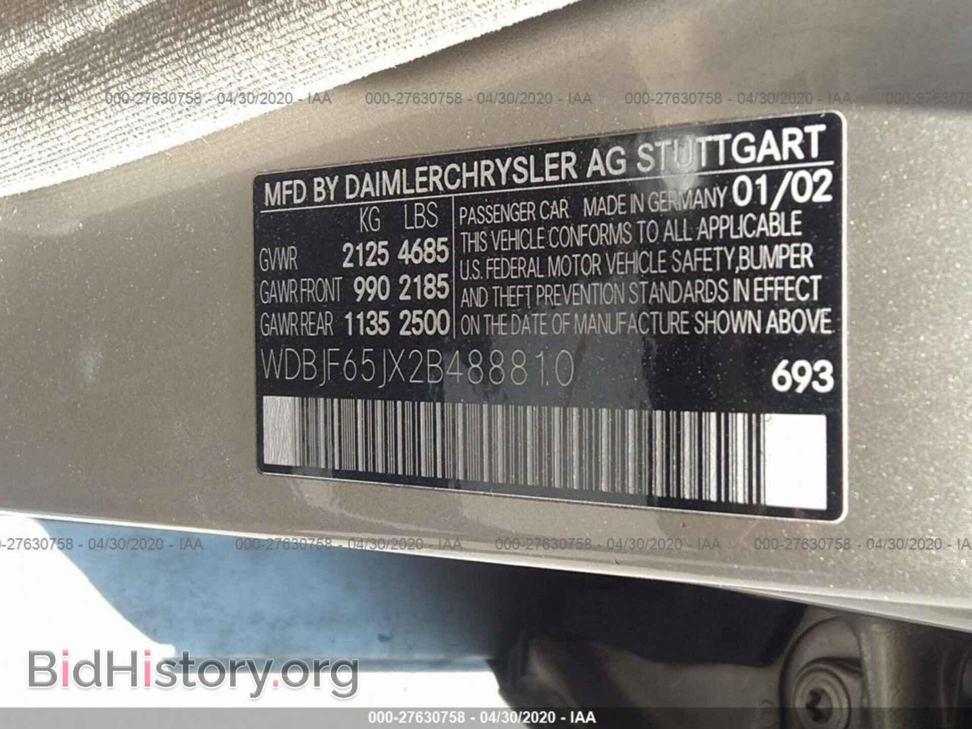 2002 MERCEDES-BENZ E - VIN: WDBJF65JX2B488810 - Фото 9