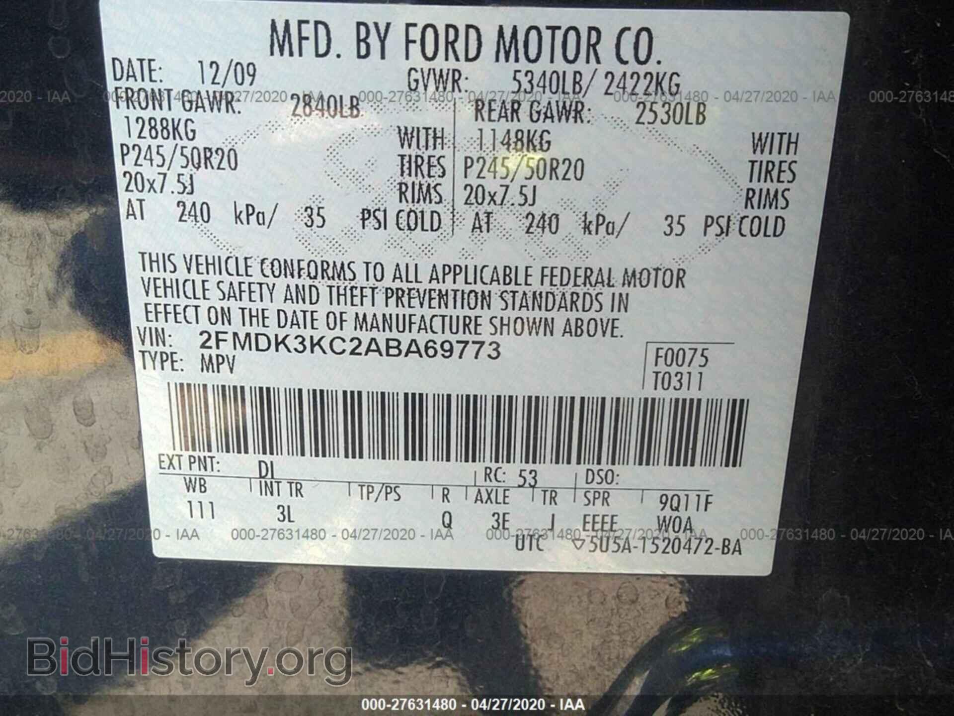 2010 FORD EDGE - VIN: 2FMDK3KC2ABA69773 - Фото 9