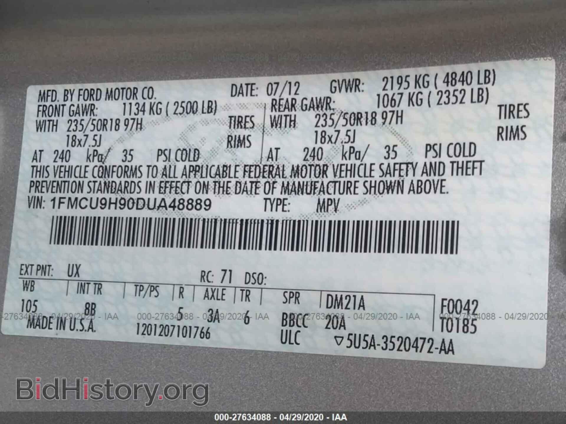 2013 FORD ESCAPE - VIN: 1FMCU9H90DUA48889 - Фото 9