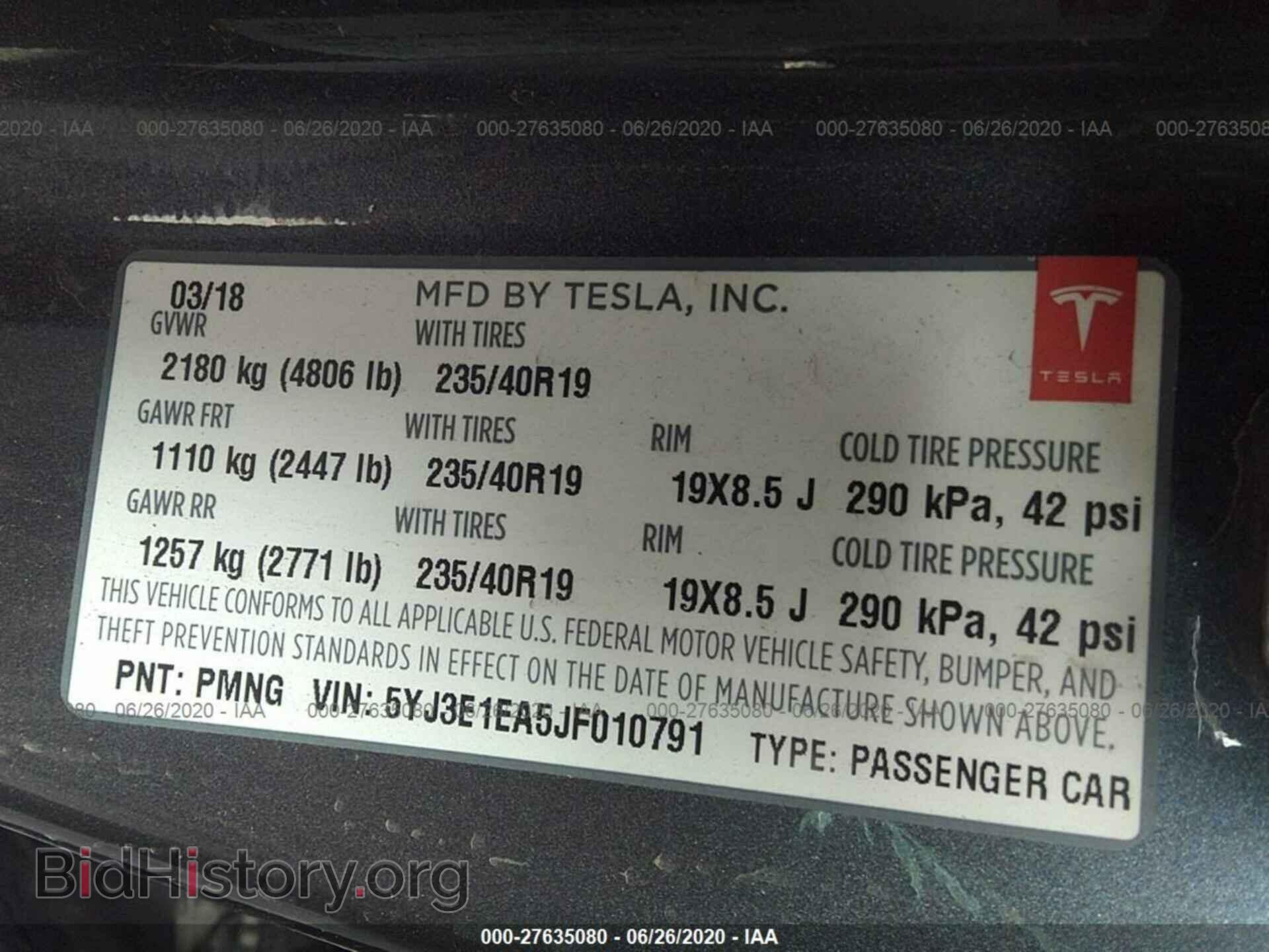 2018 TESLA MODEL 3 - VIN: 5YJ3E1EA5JF010791 - Фото 9