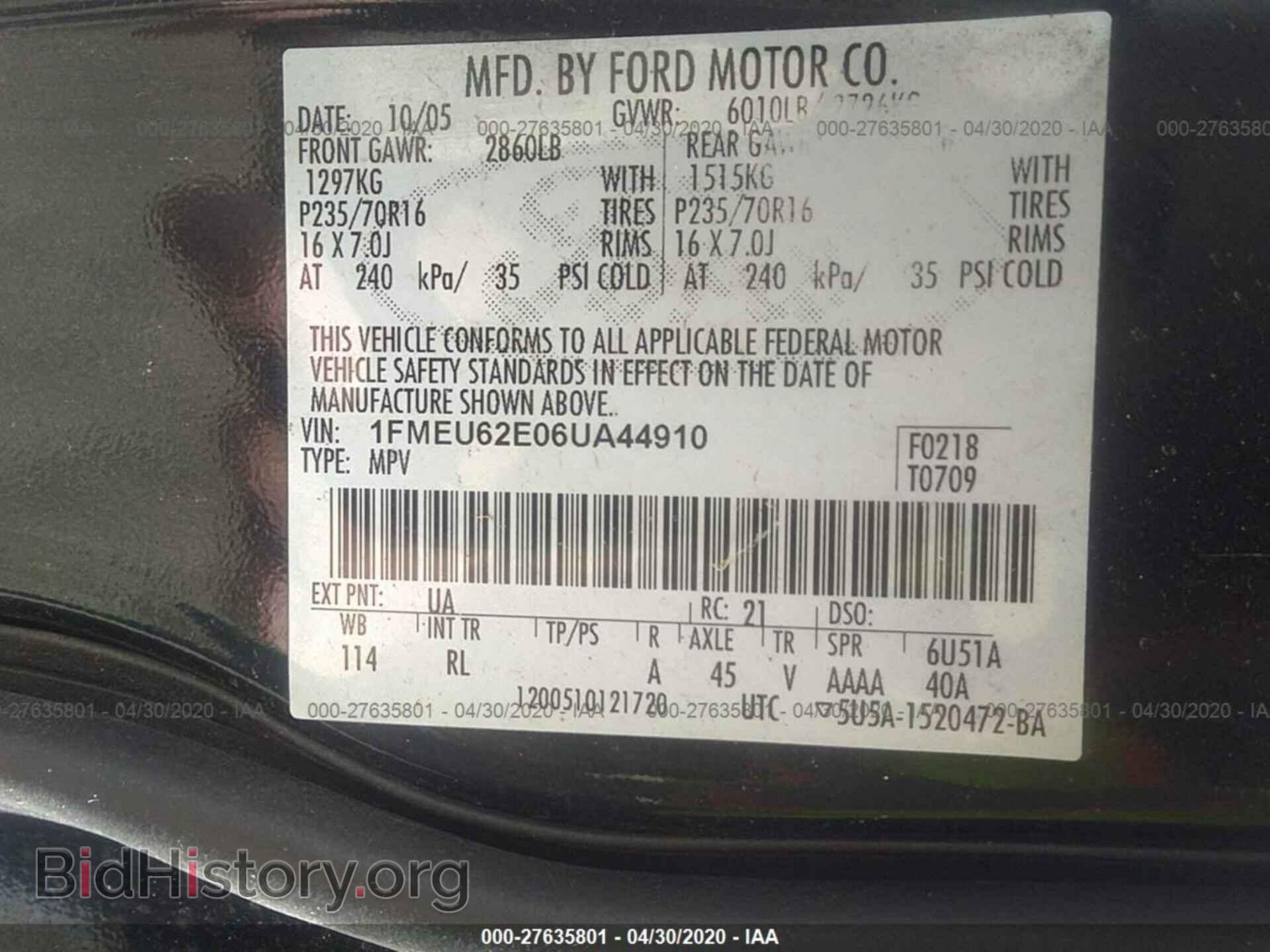 2006 FORD EXPLORER - VIN: 1FMEU62E06UA44910 - Photo 9