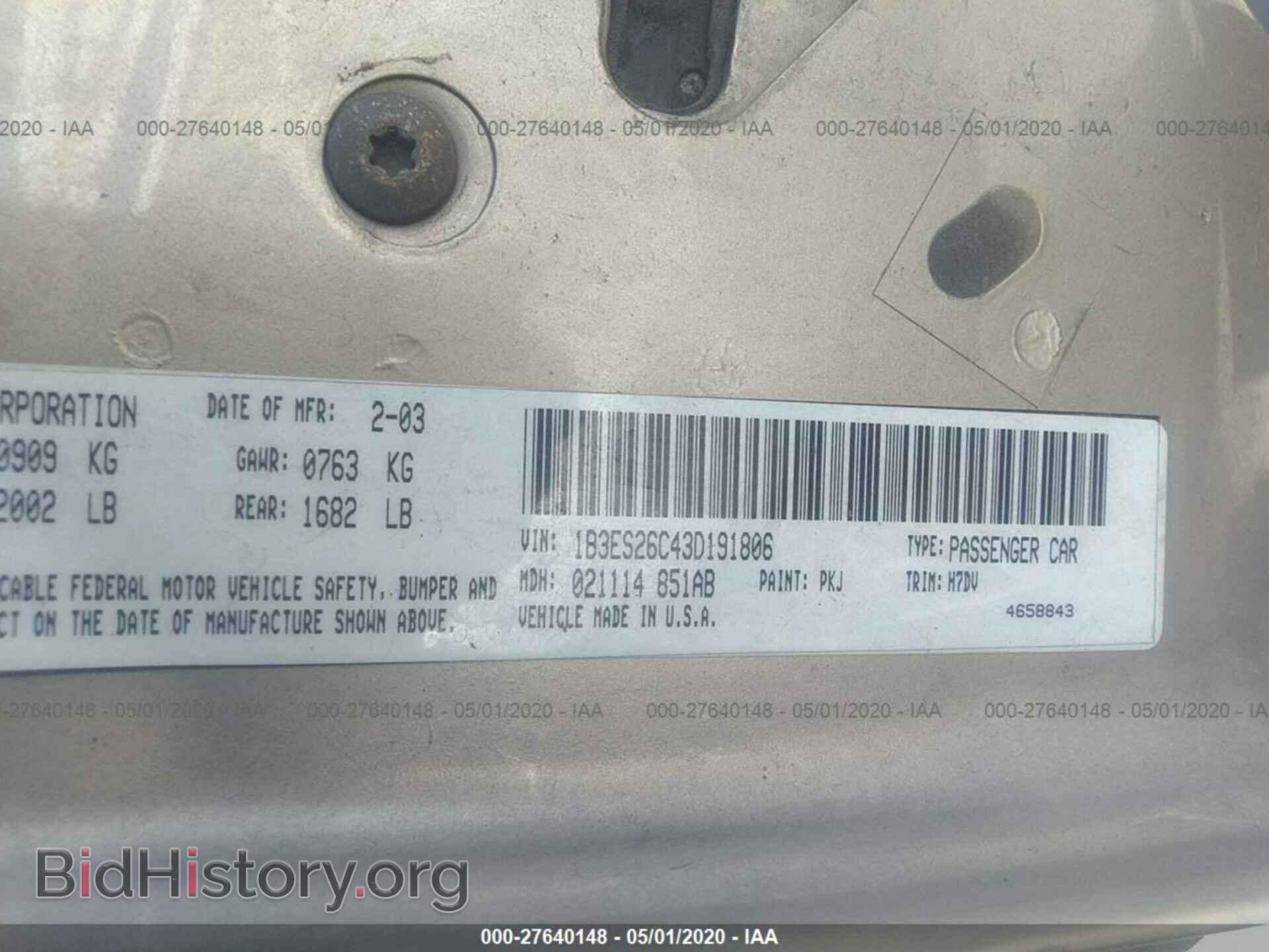 2003 DODGE NEON - VIN: 1B3ES26C43D191806 - Фото 9