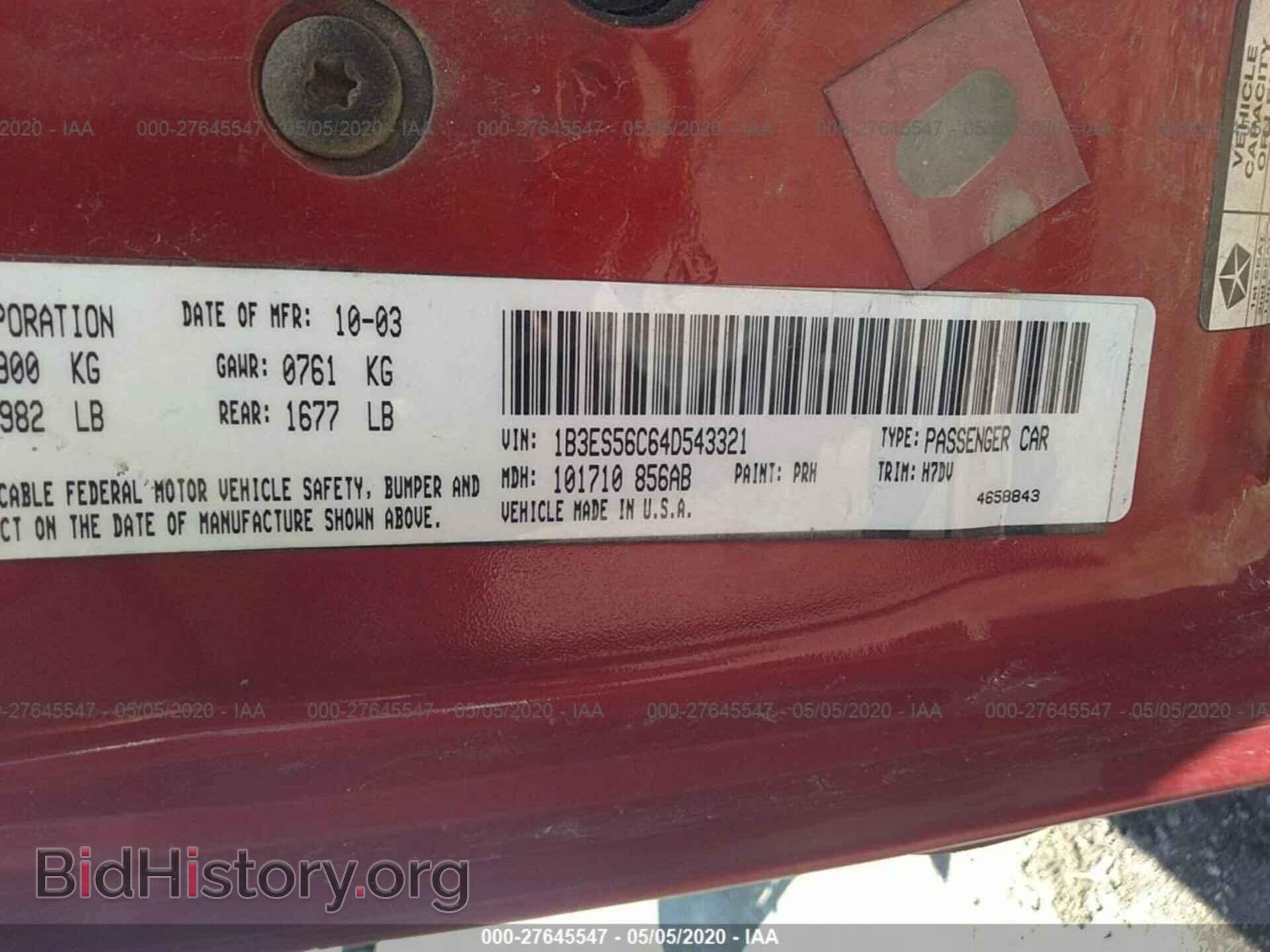 2004 DODGE NEON - VIN: 1B3ES56C64D543321 - Фото 9