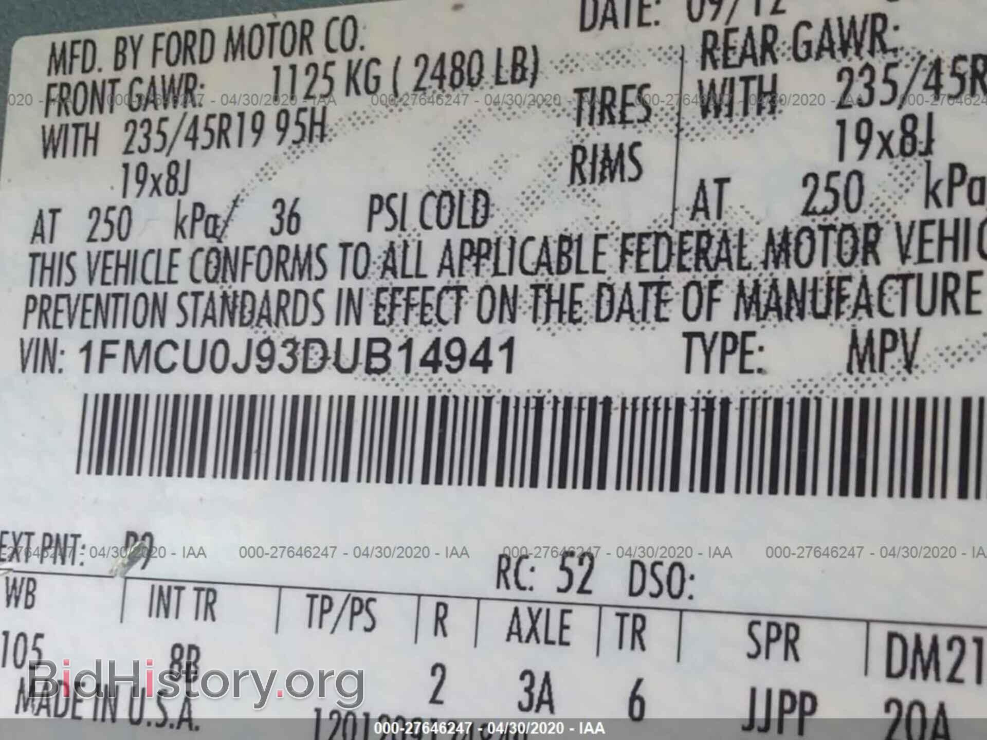 2013 FORD ESCAPE - VIN: 1FMCU0J93DUB14941 - Фото 9