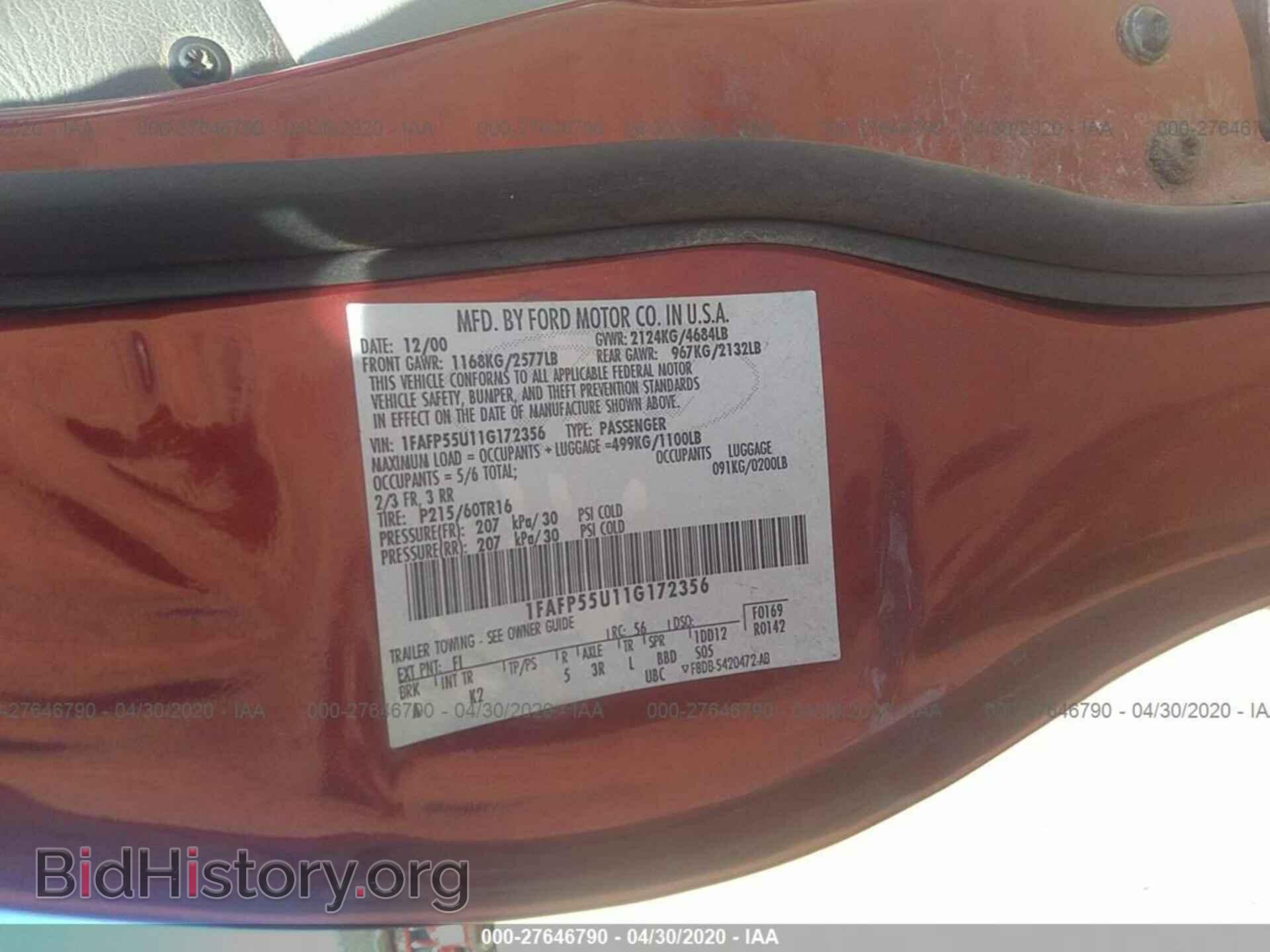 2001 FORD TAURUS - VIN: 1FAFP55U11G172356 - Фото 9