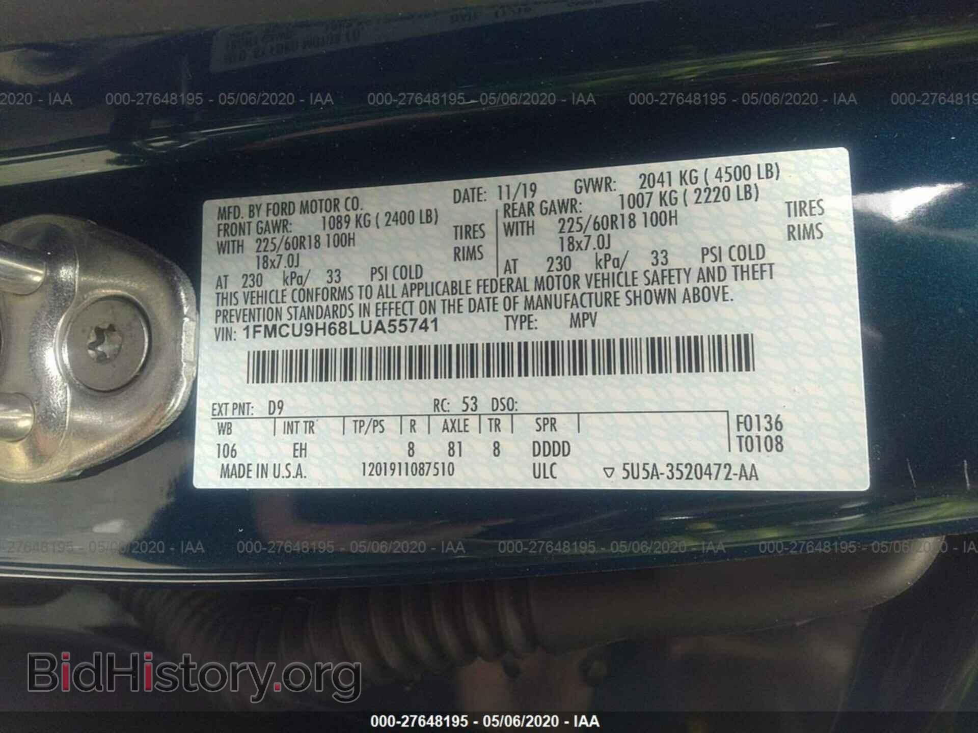 2020 FORD ESCAPE - VIN: 1FMCU9H68LUA55741 - Photo 9