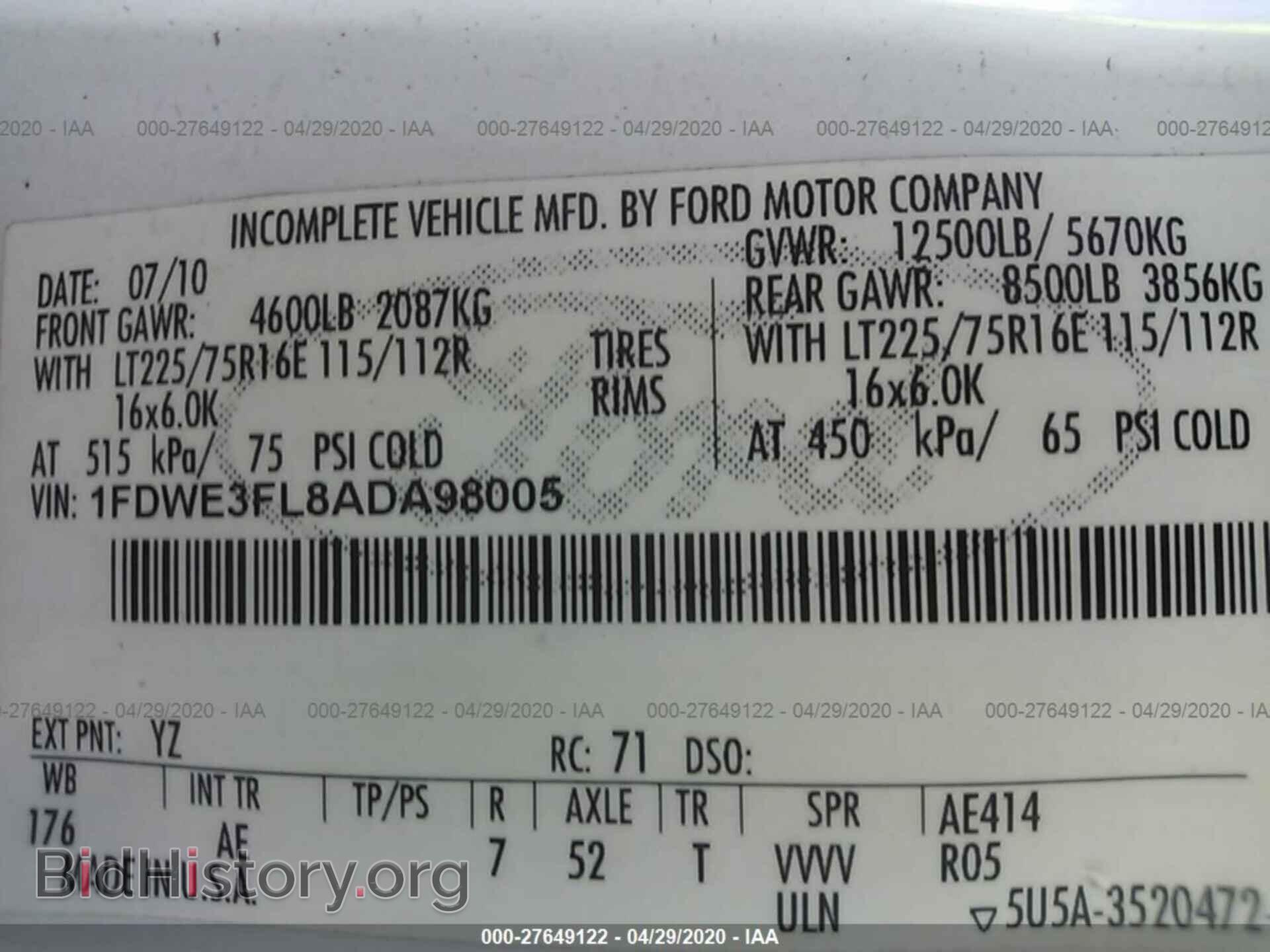 2010 FORD ECONOLINE - VIN: 1FDWE3FL8ADA98005 - Фото 9