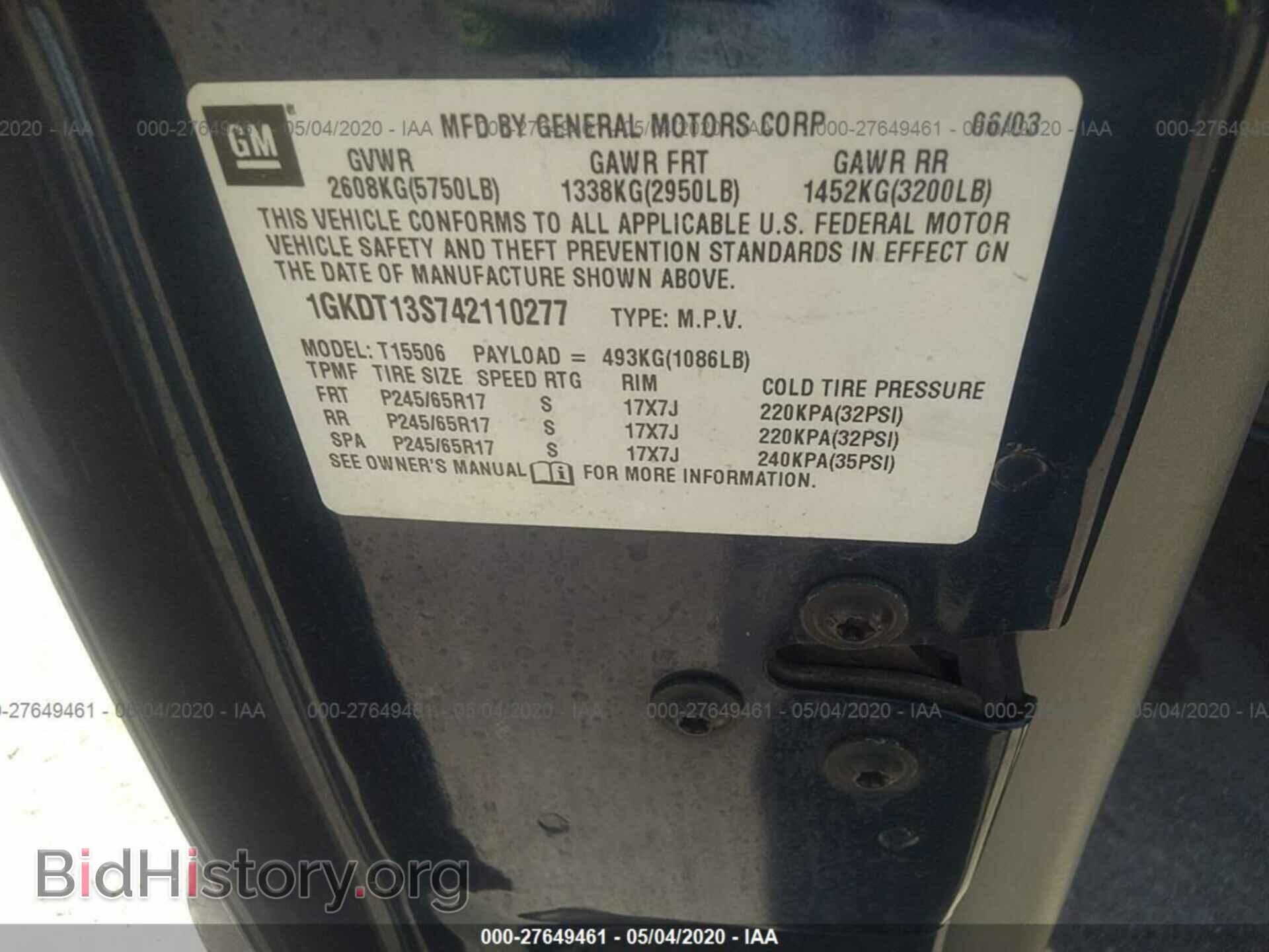 2004 GMC ENVOY - VIN: 1GKDT13S742110277 - Фото 9