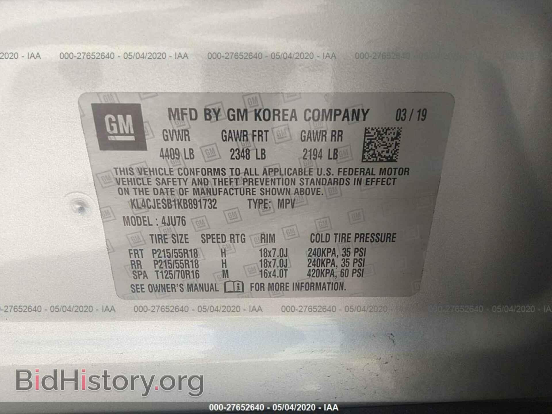 2019 BUICK ENCORE - VIN: KL4CJESB1KB891732 - Фото 9