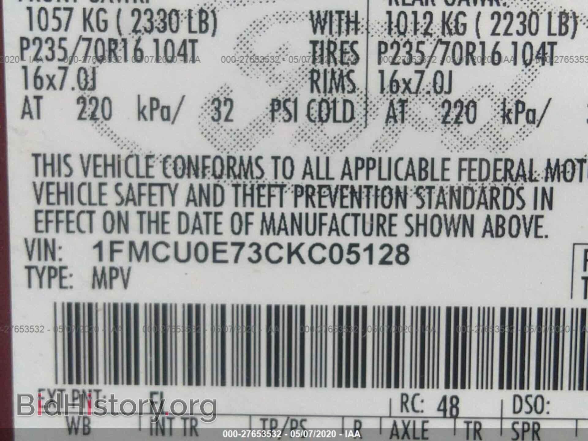 2012 FORD ESCAPE - VIN: 1FMCU0E73CKC05128 - Photo 9