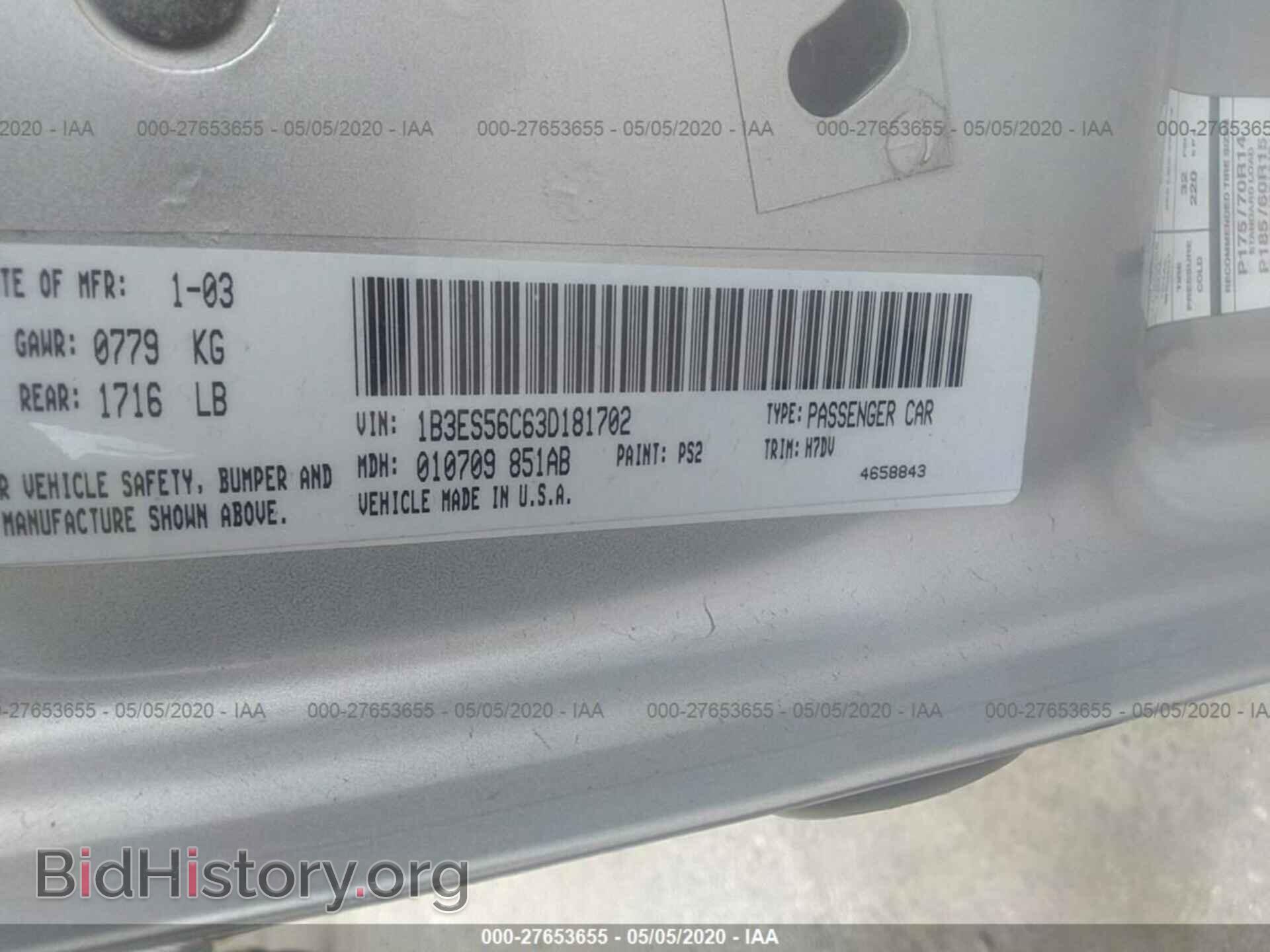 2003 DODGE NEON - VIN: 1B3ES56C63D181702 - Photo 9