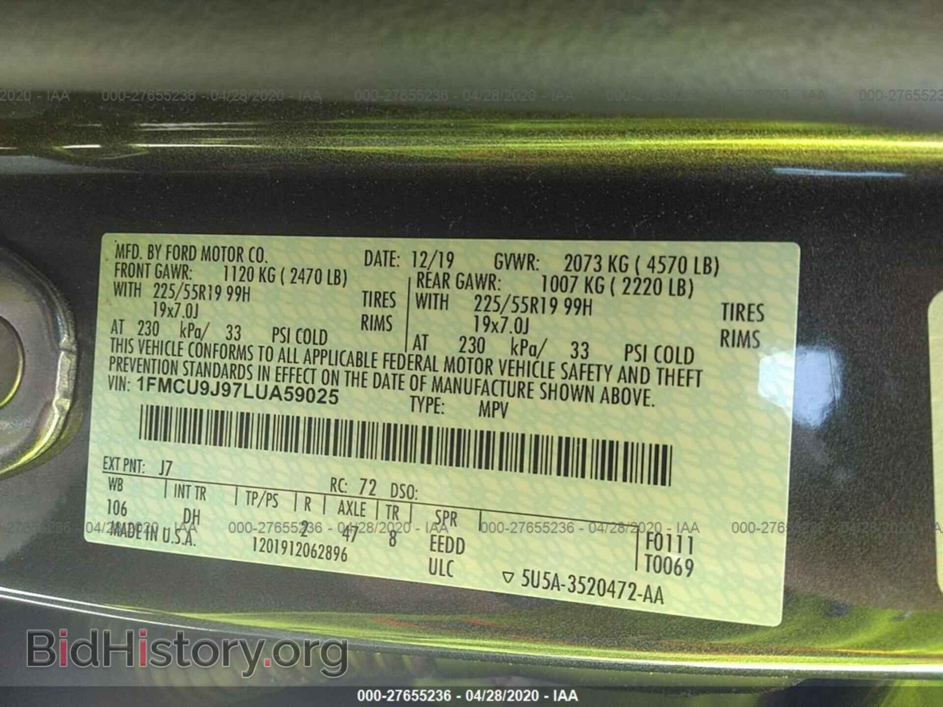 2020 FORD ESCAPE - VIN: 1FMCU9J97LUA59025 - Photo 9