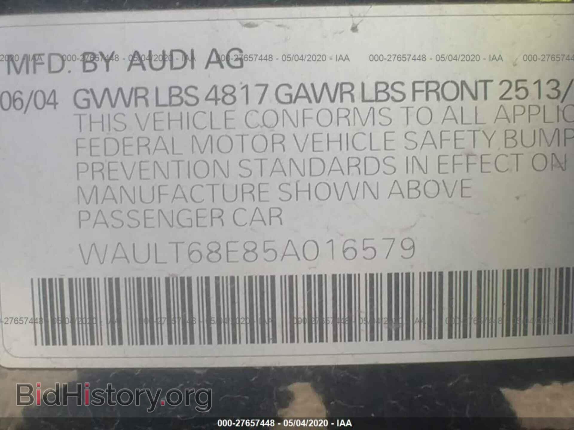 2005 AUDI A4 - VIN: WAULT68E85A016579 - Фото 9