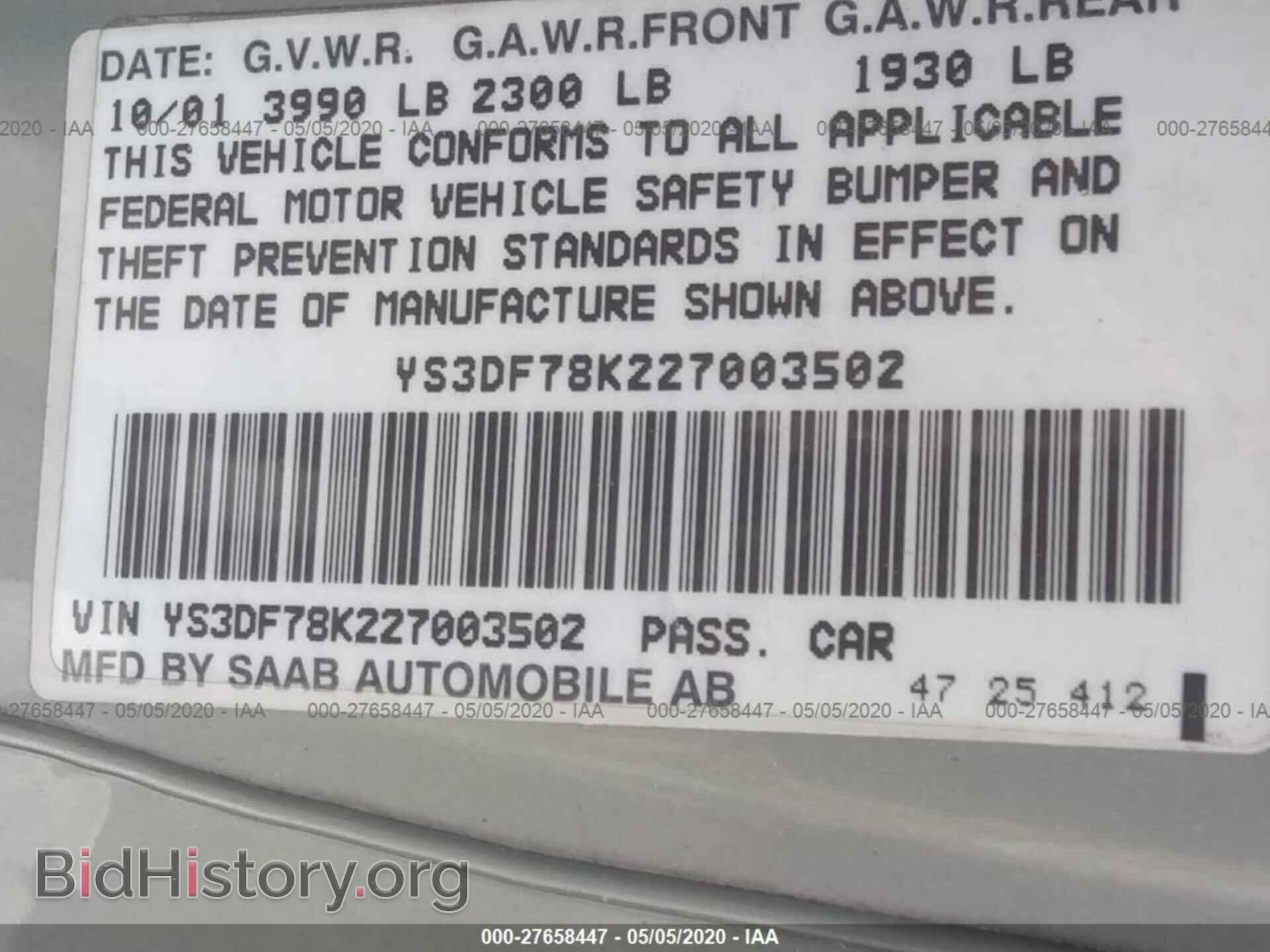 2002 SAAB 9-3 - VIN: YS3DF78K227003502 - Photo 9