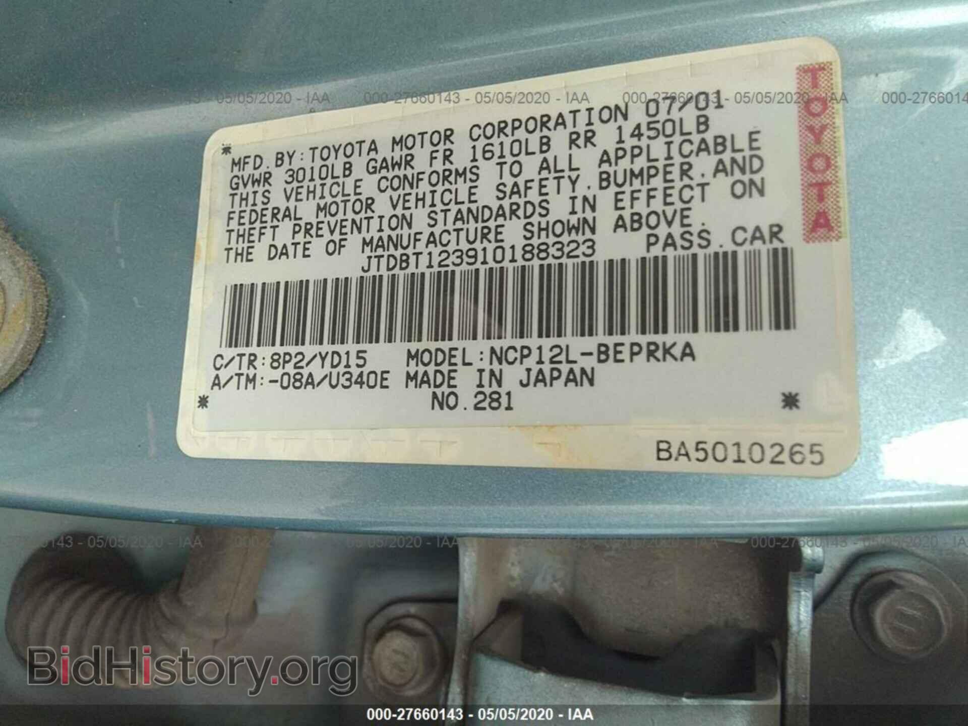 2001 TOYOTA ECHO - VIN: JTDBT123910188323 - Фото 9