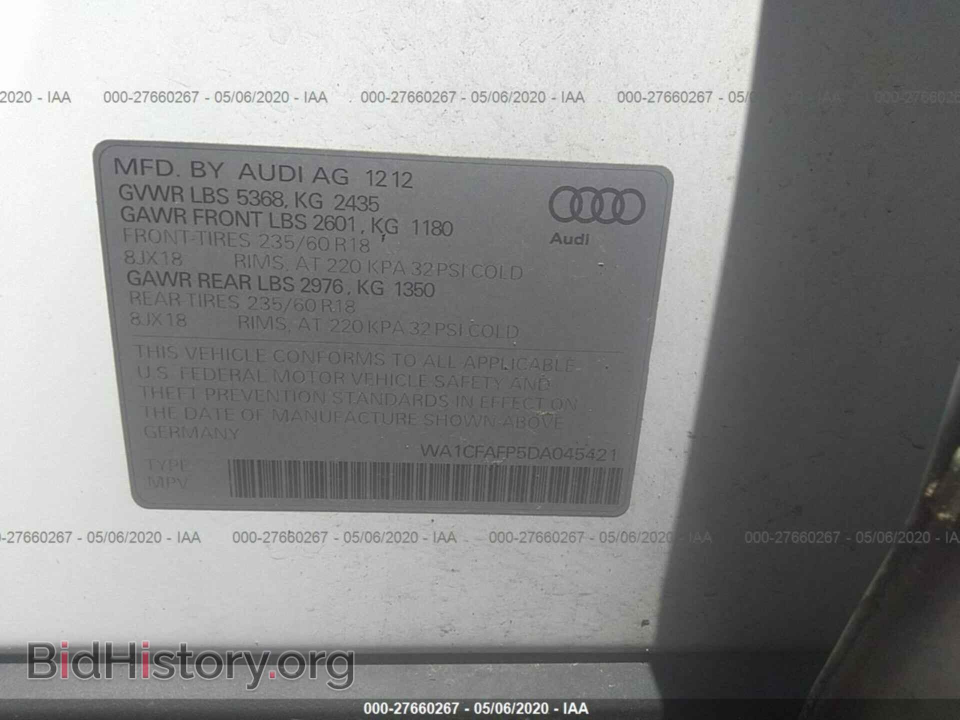 2013 AUDI Q5 - VIN: WA1CFAFP5DA045421 - Фото 9