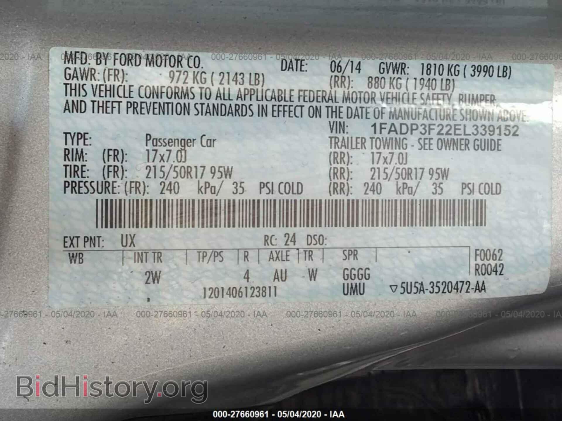 2014 FORD FOCUS - VIN: 1FADP3F22EL339152 - Фото 9