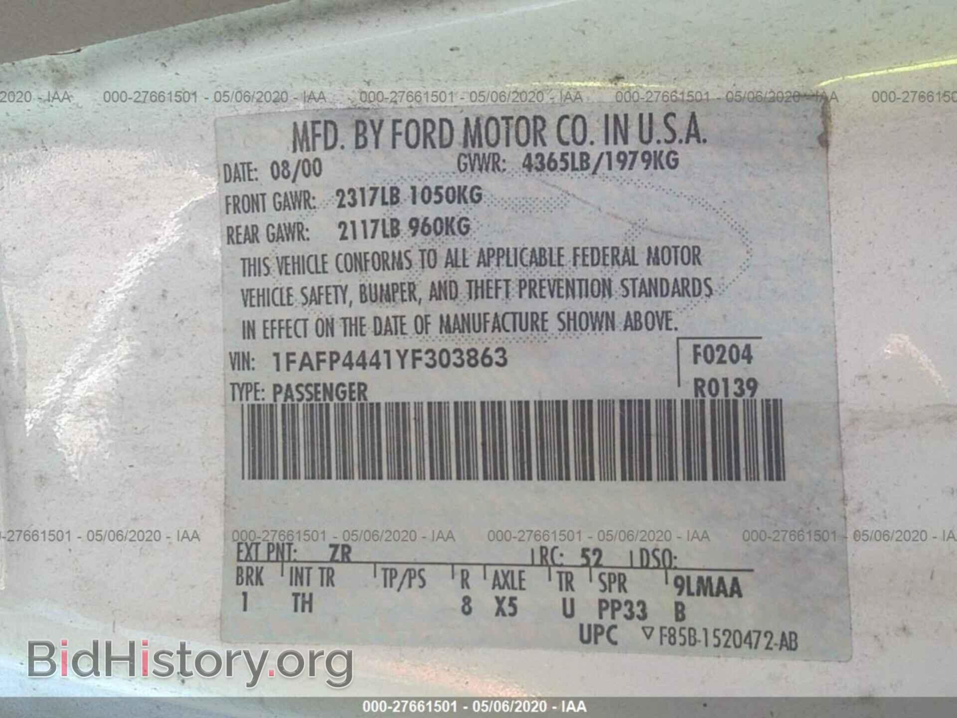 2000 FORD MUSTANG - VIN: 1FAFP4441YF303863 - Photo 9