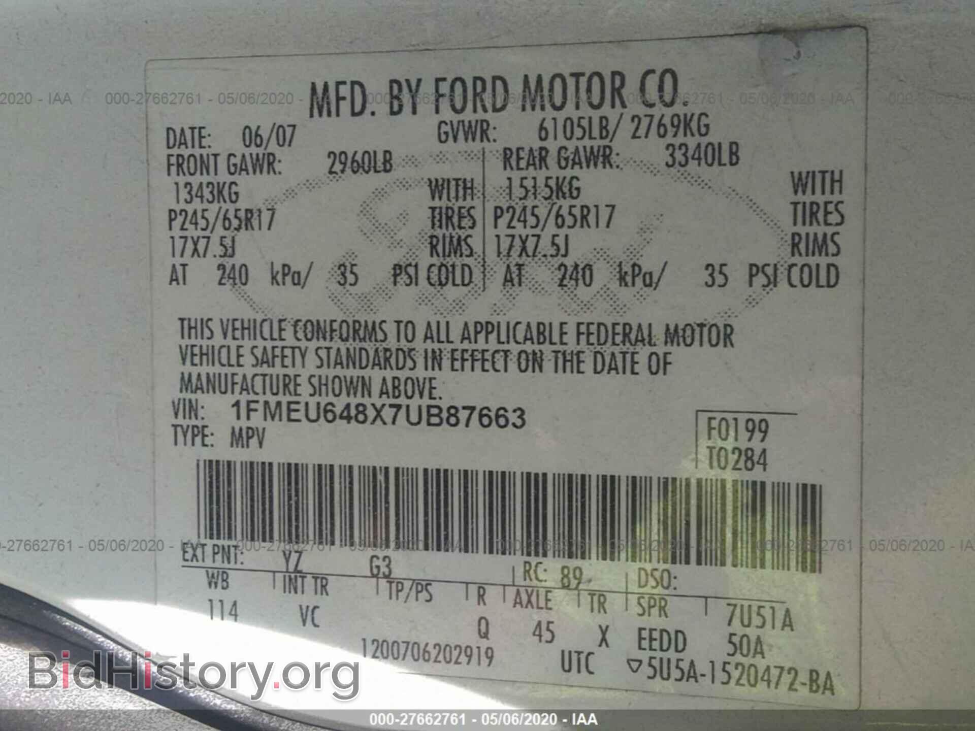 2007 FORD EXPLORER - VIN: 1FMEU648X7UB87663 - Фото 9