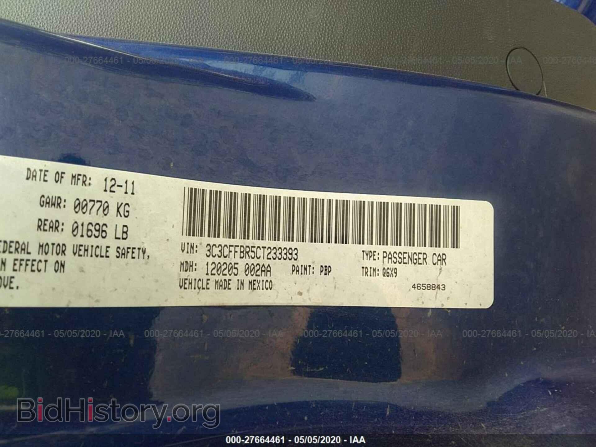2012 FIAT 500 - VIN: 3C3CFFBR5CT233393 - Фото 9