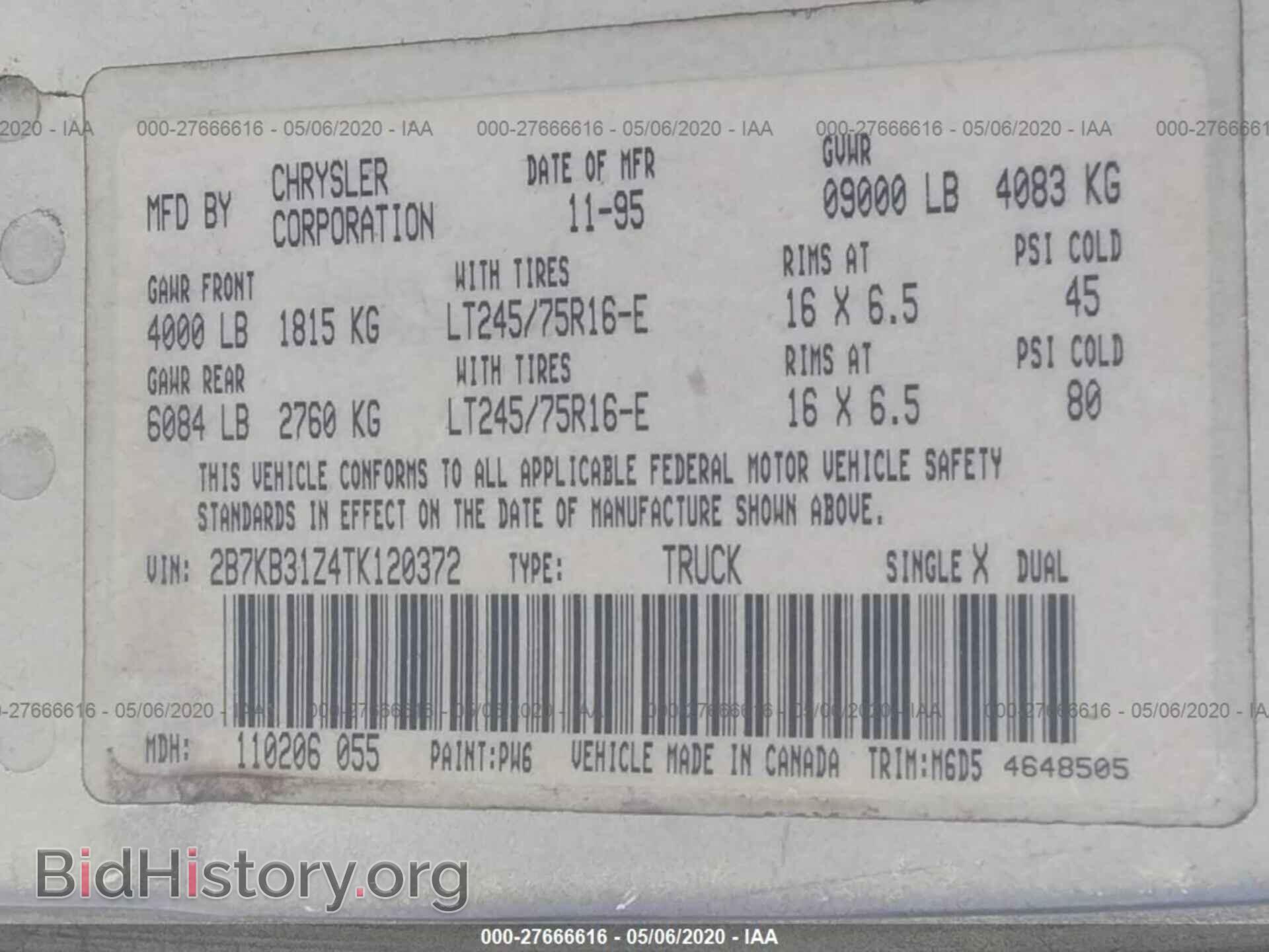 1996 DODGE RAM VAN - VIN: 2B7KB31Z4TK120372 - Фото 9