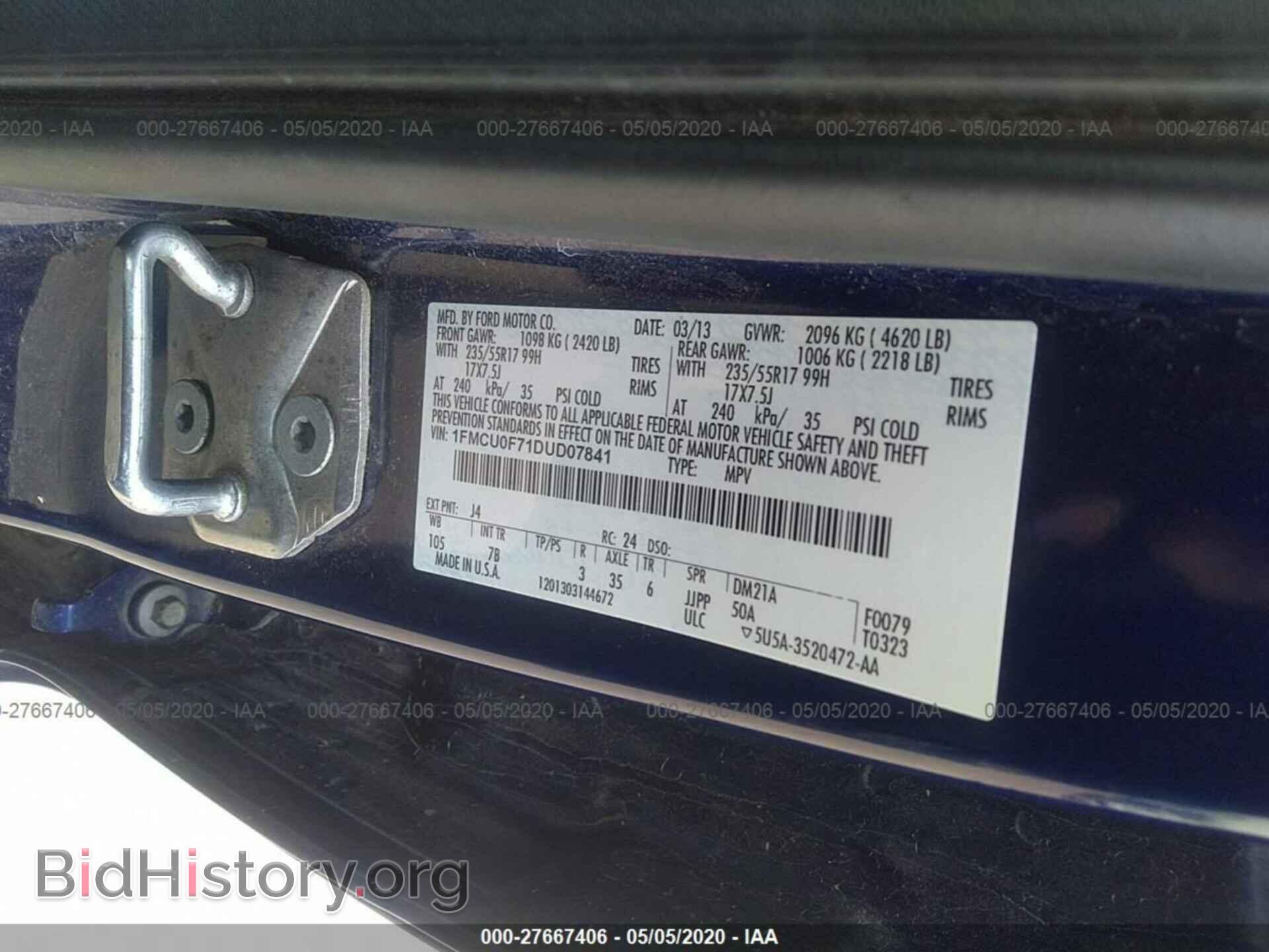 2013 FORD ESCAPE - VIN: 1FMCU0F71DUD07841 - Фото 9