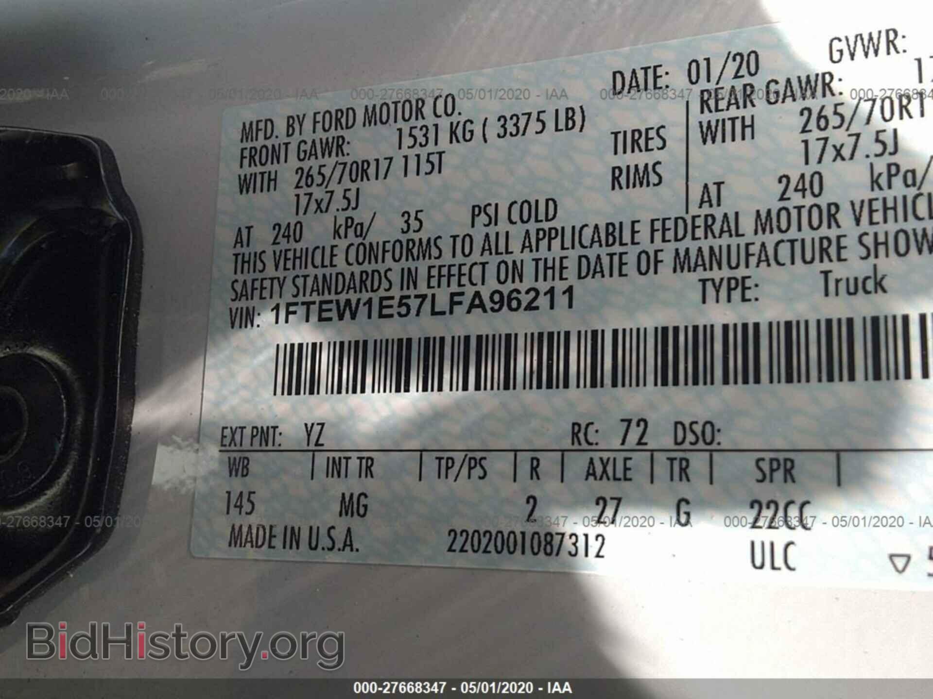 2020 FORD F150 - VIN: 1FTEW1E57LFA96211 - Фото 9
