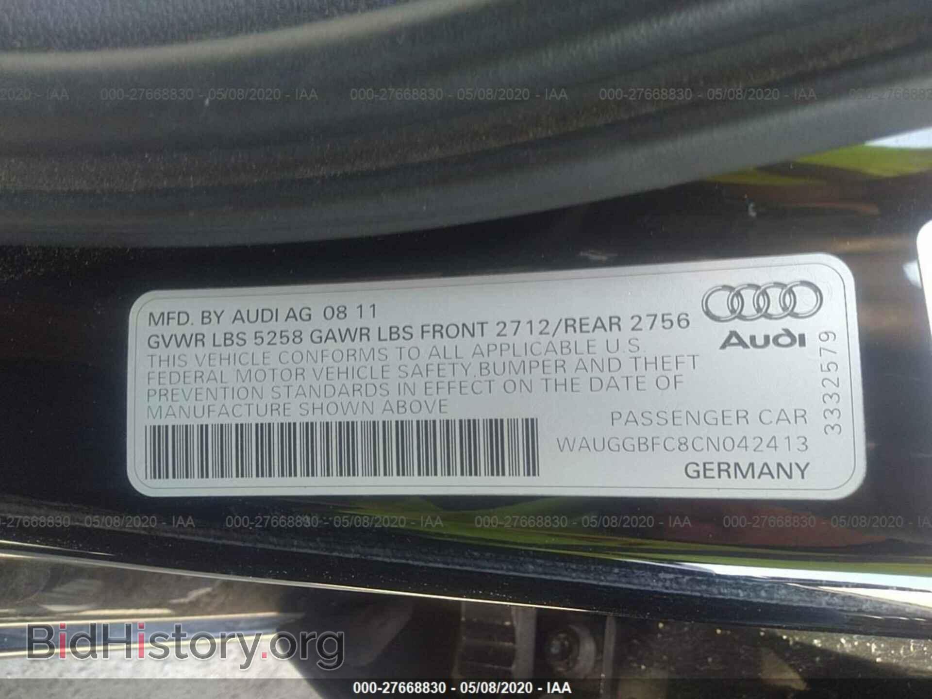 2012 AUDI A6 - VIN: WAUGGBFC8CN042413 - Фото 9