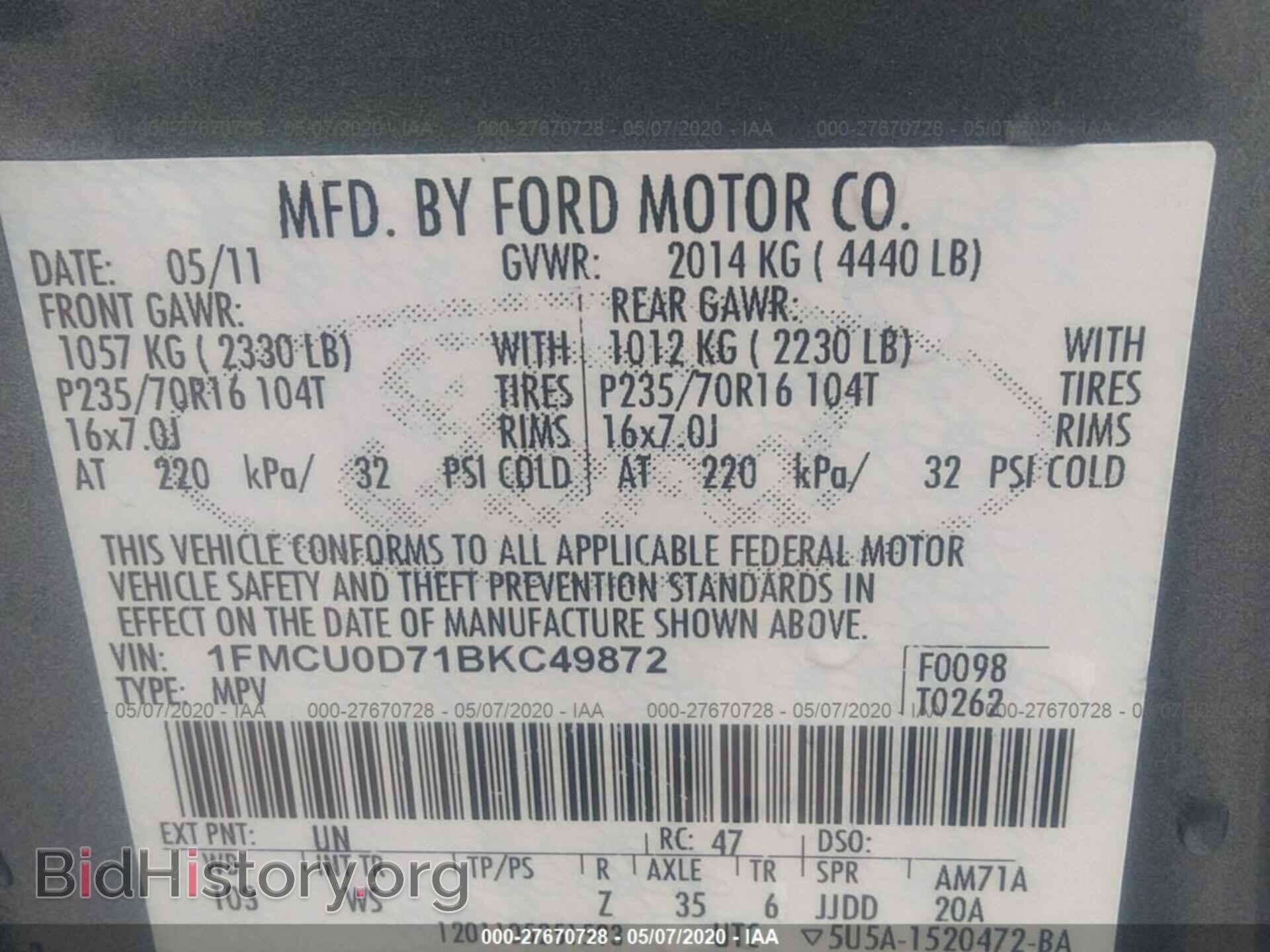 2011 FORD ESCAPE - VIN: 1FMCU0D71BKC49872 - Photo 9
