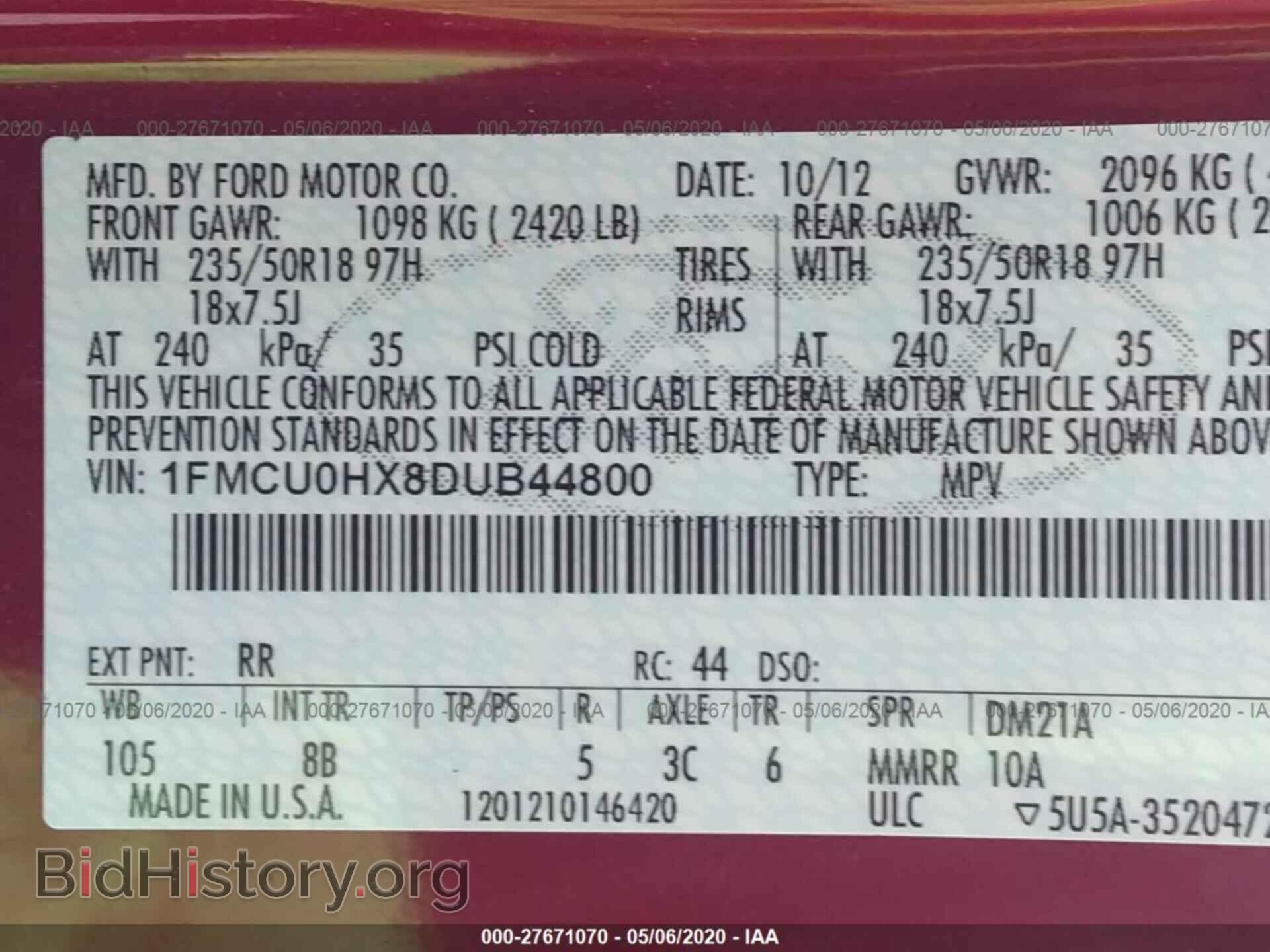 2013 FORD ESCAPE - VIN: 1FMCU0HX8DUB44800 - Фото 9