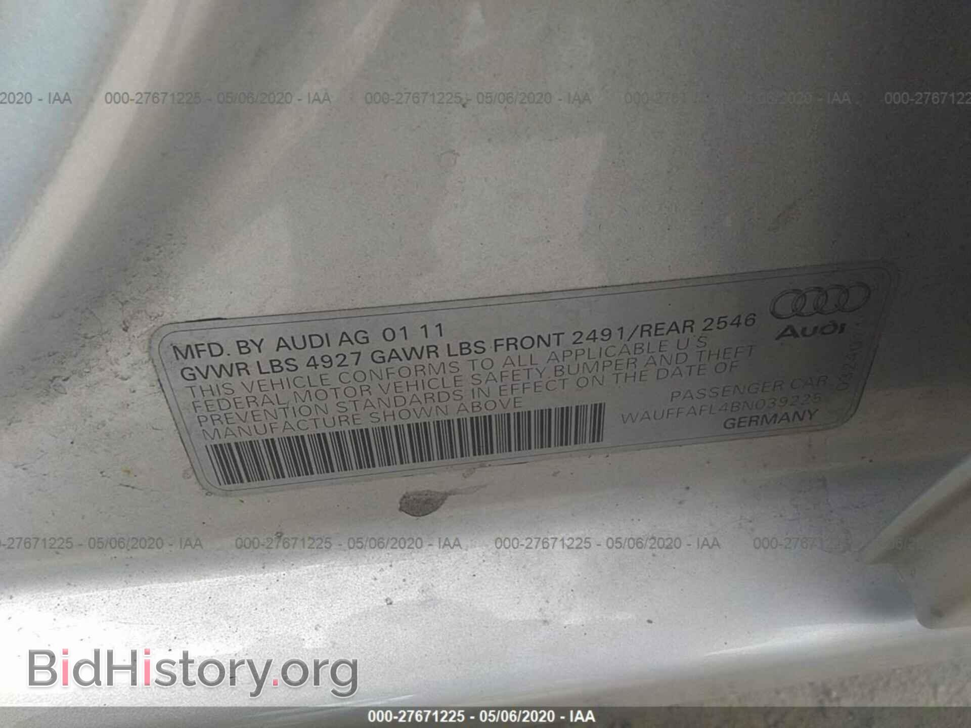 2011 AUDI A4 - VIN: WAUFFAFL4BN039225 - Фото 9