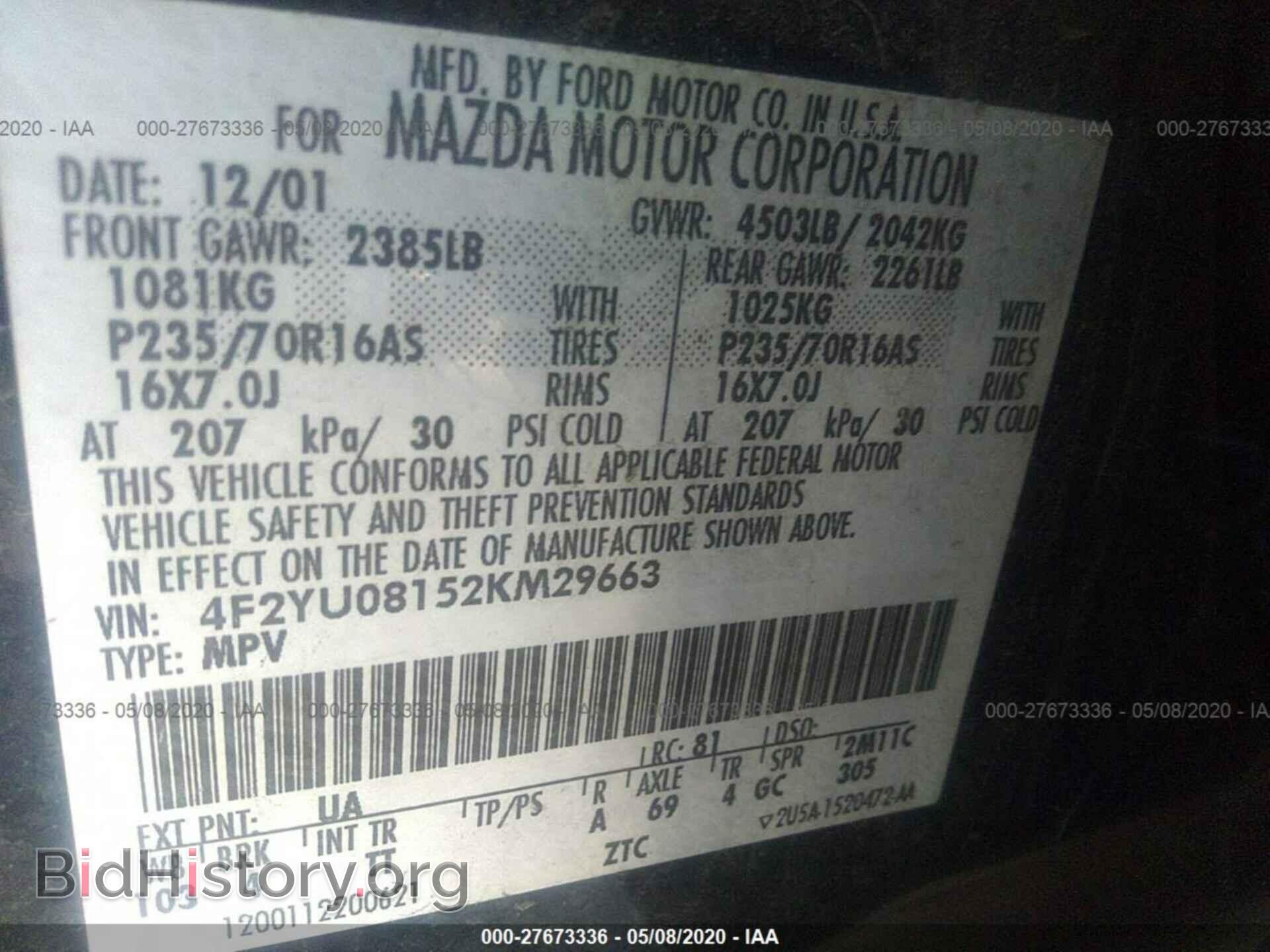 2002 MAZDA TRIBUTE - VIN: 4F2YU08152KM29663 - Photo 9