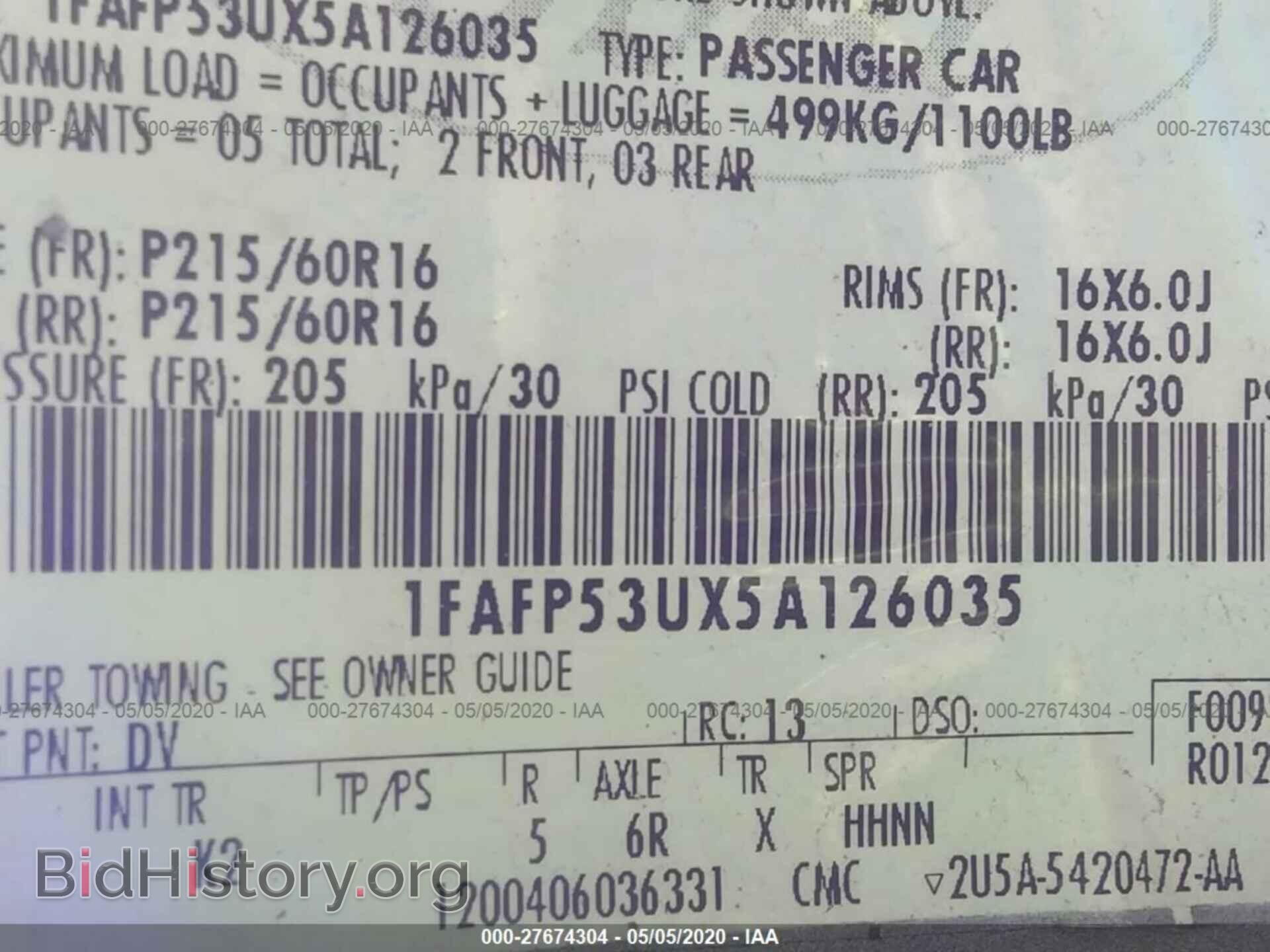 2005 FORD TAURUS - VIN: 1FAFP53UX5A126035 - Фото 9