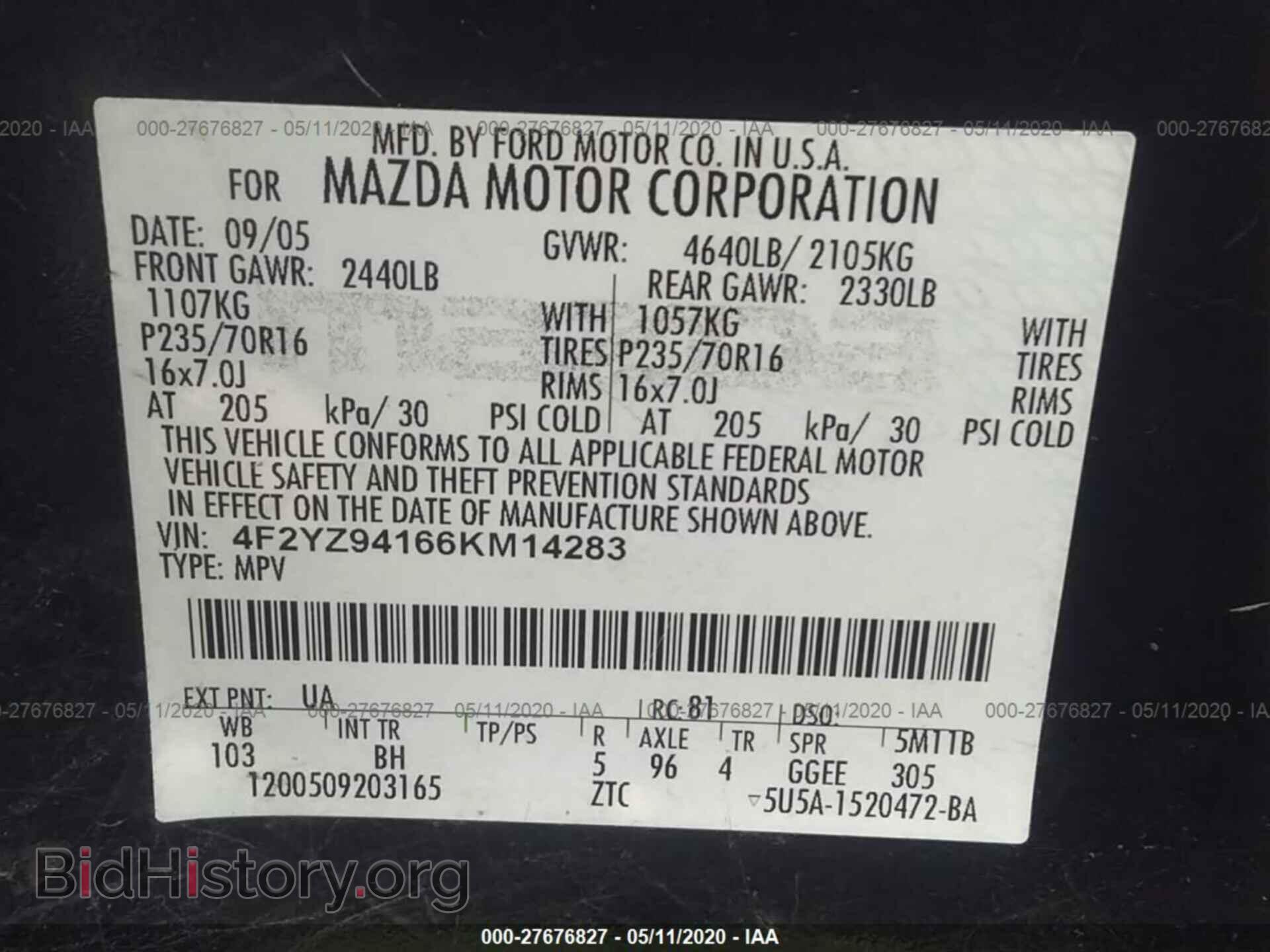 2006 MAZDA TRIBUTE - VIN: 4F2YZ94166KM14283 - Фото 9
