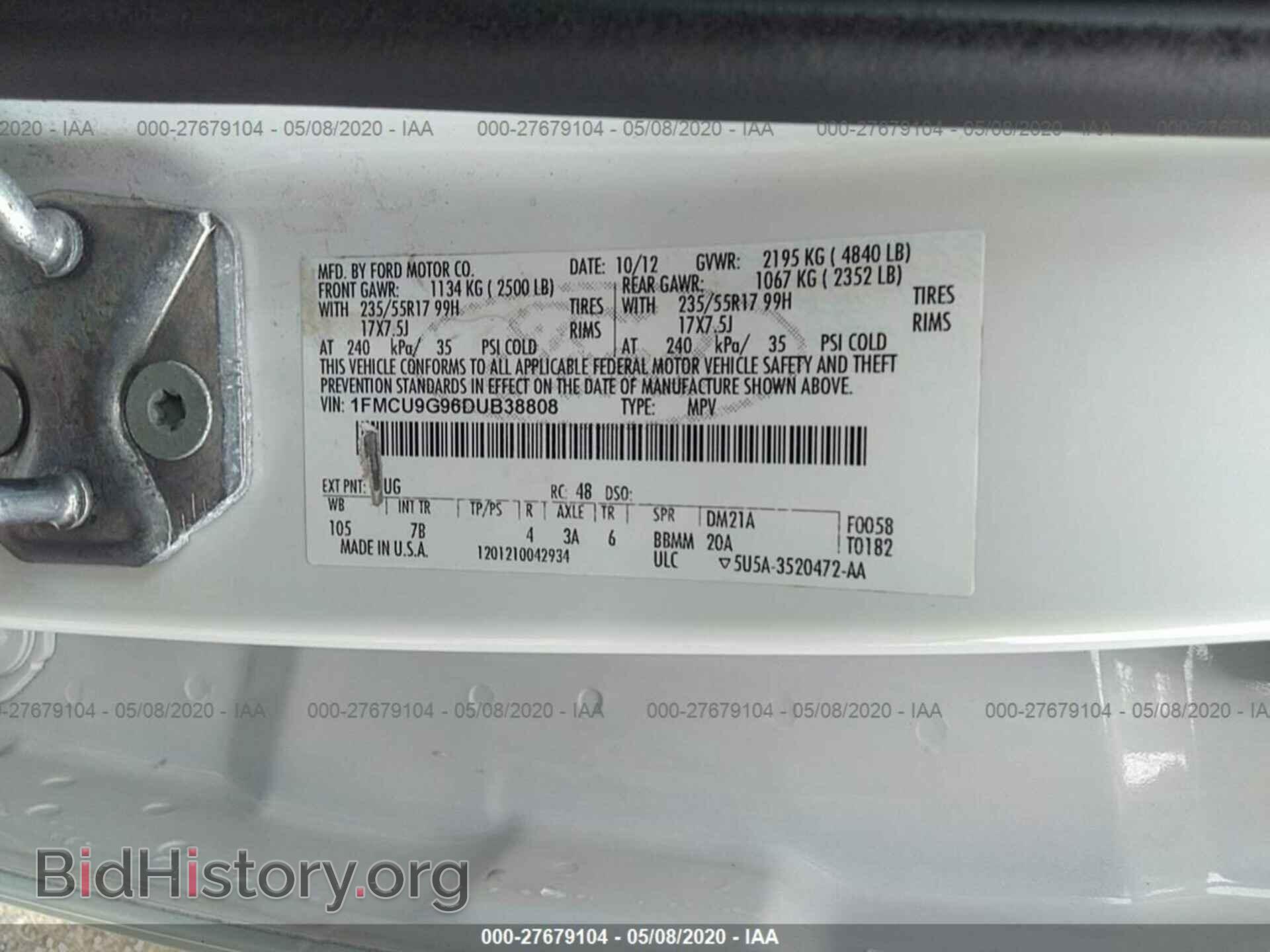 2013 FORD ESCAPE - VIN: 1FMCU9G96DUB38808 - Фото 9