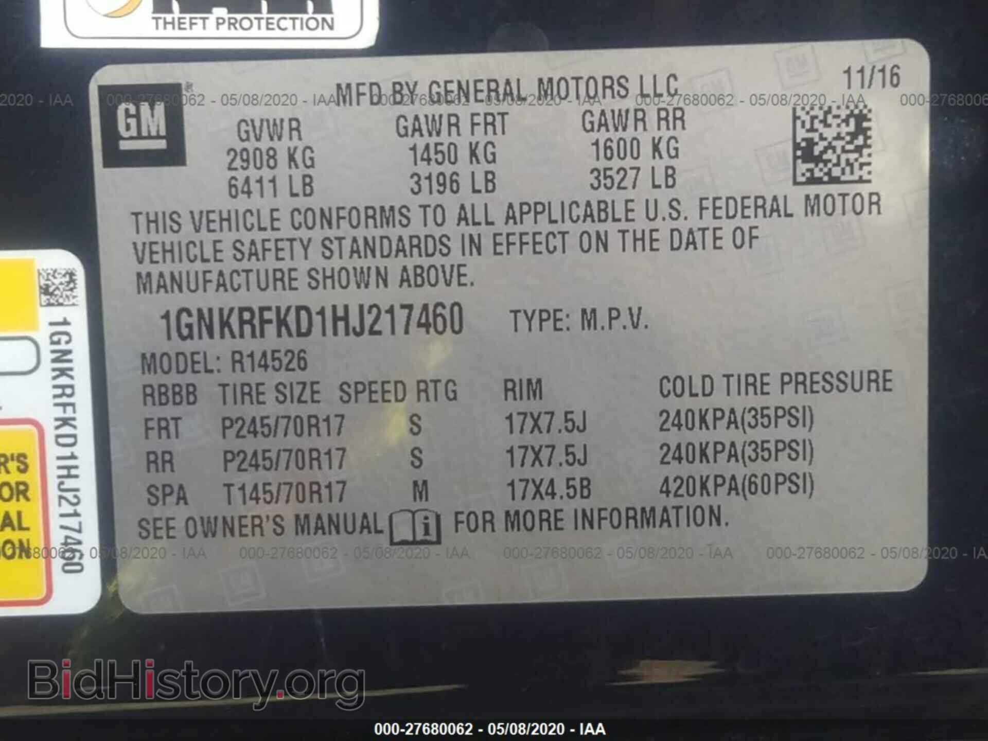 2017 CHEVROLET TRAVERSE - VIN: 1GNKRFKD1HJ217460 - Фото 9