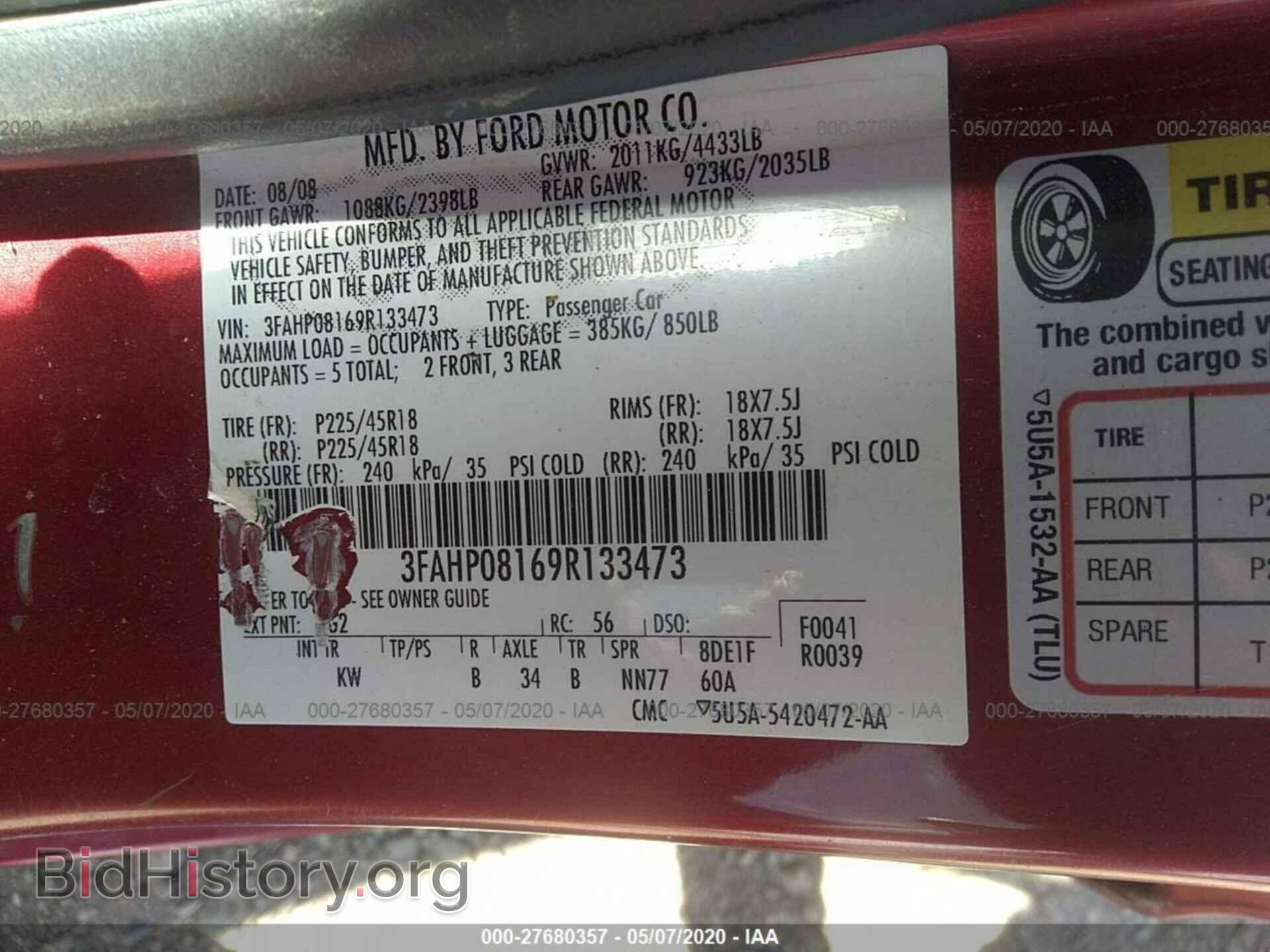 2009 FORD FUSION - VIN: 3FAHP08169R133473 - Photo 9