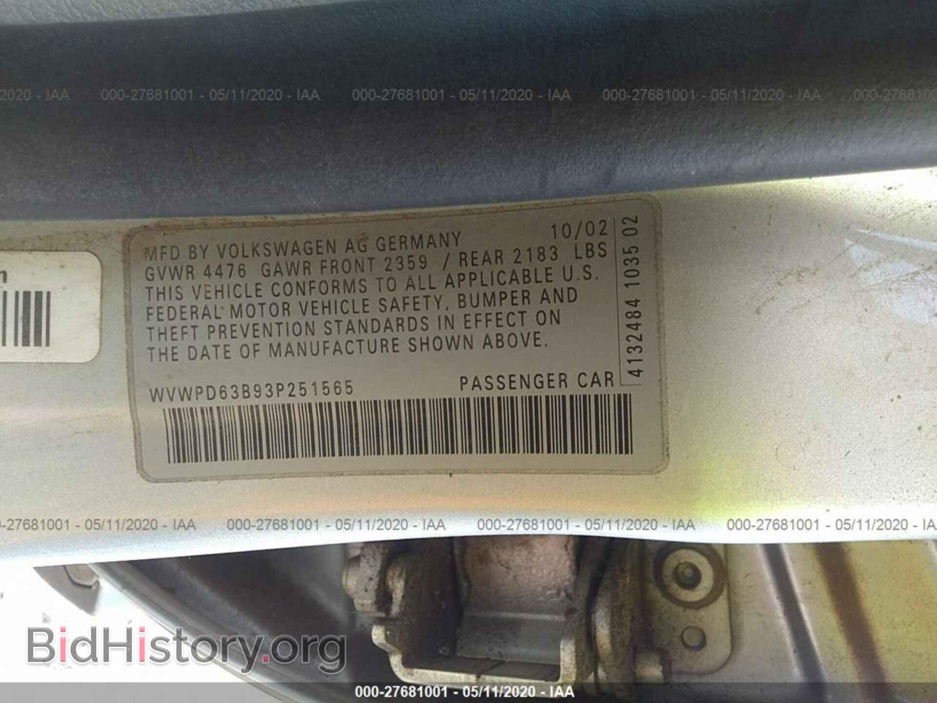 2003 VOLKSWAGEN PASSAT - VIN: WVWPD63B93P251565 - Фото 9