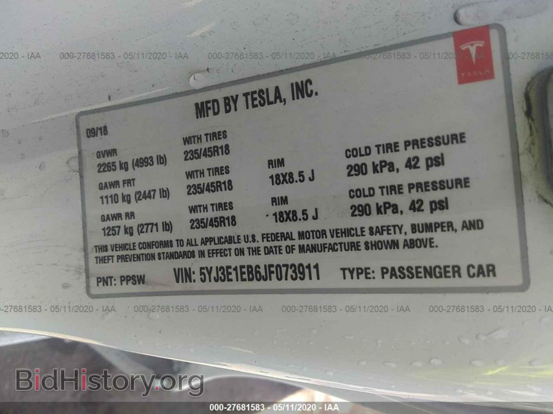 2018 TESLA MODEL 3 - VIN: 5YJ3E1EB6JF073911 - Photo 9