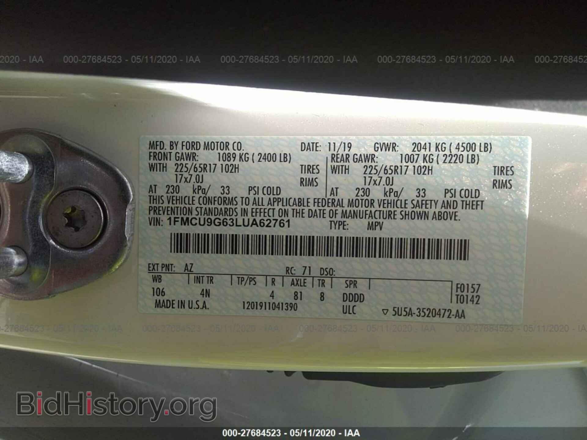 2020 FORD ESCAPE - VIN: 1FMCU9G63LUA62761 - Photo 9