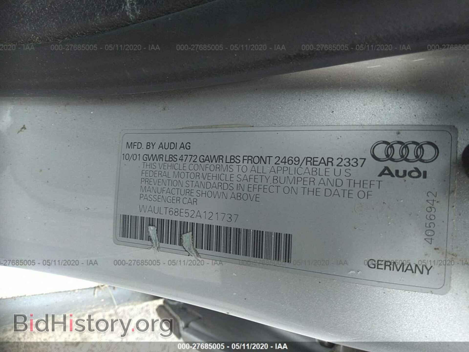 2002 AUDI A4 - VIN: WAULT68E52A121737 - Фото 9