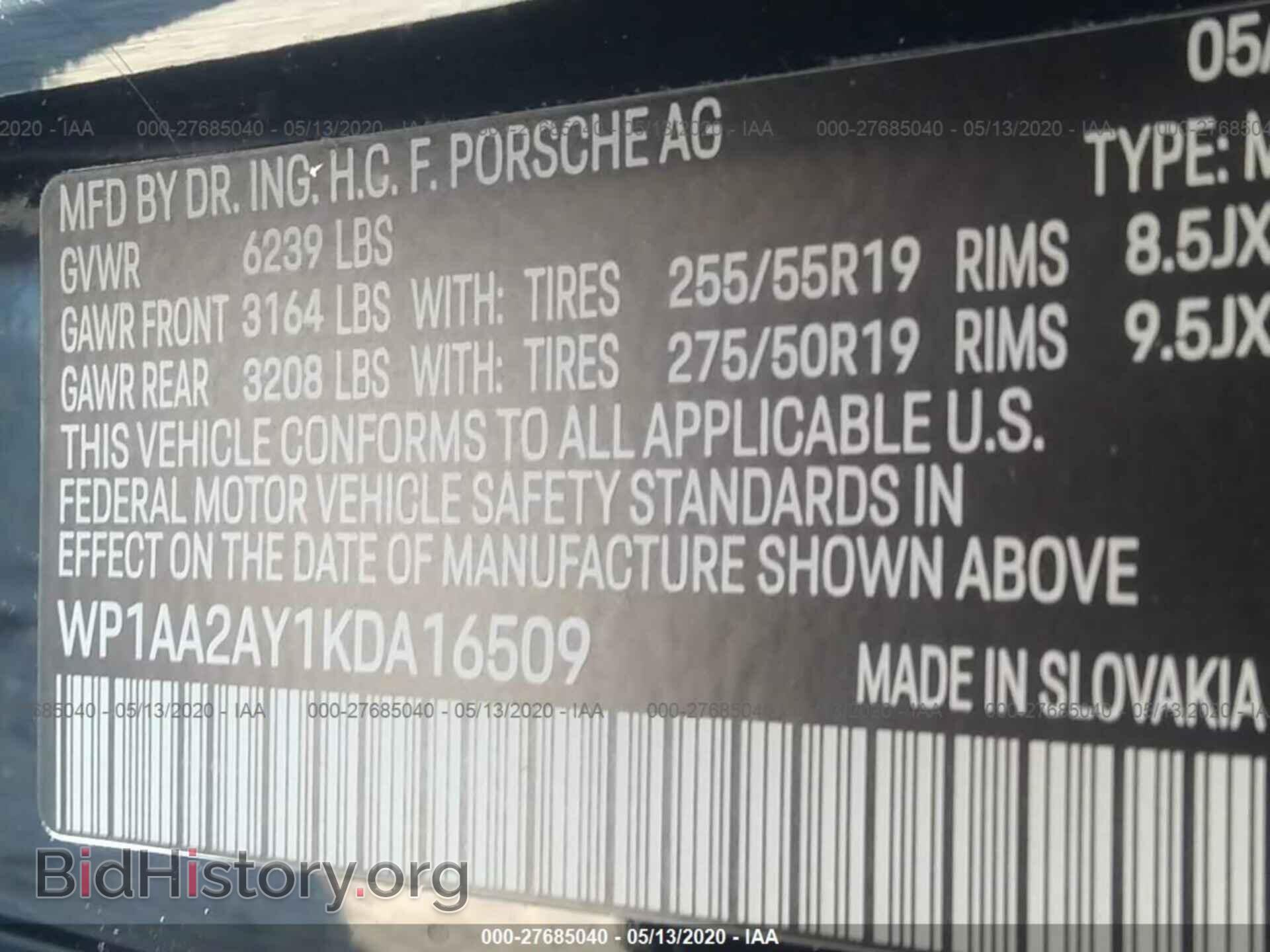2019 PORSCHE CAYENNE - VIN: WP1AA2AY1KDA16509 - Фото 9